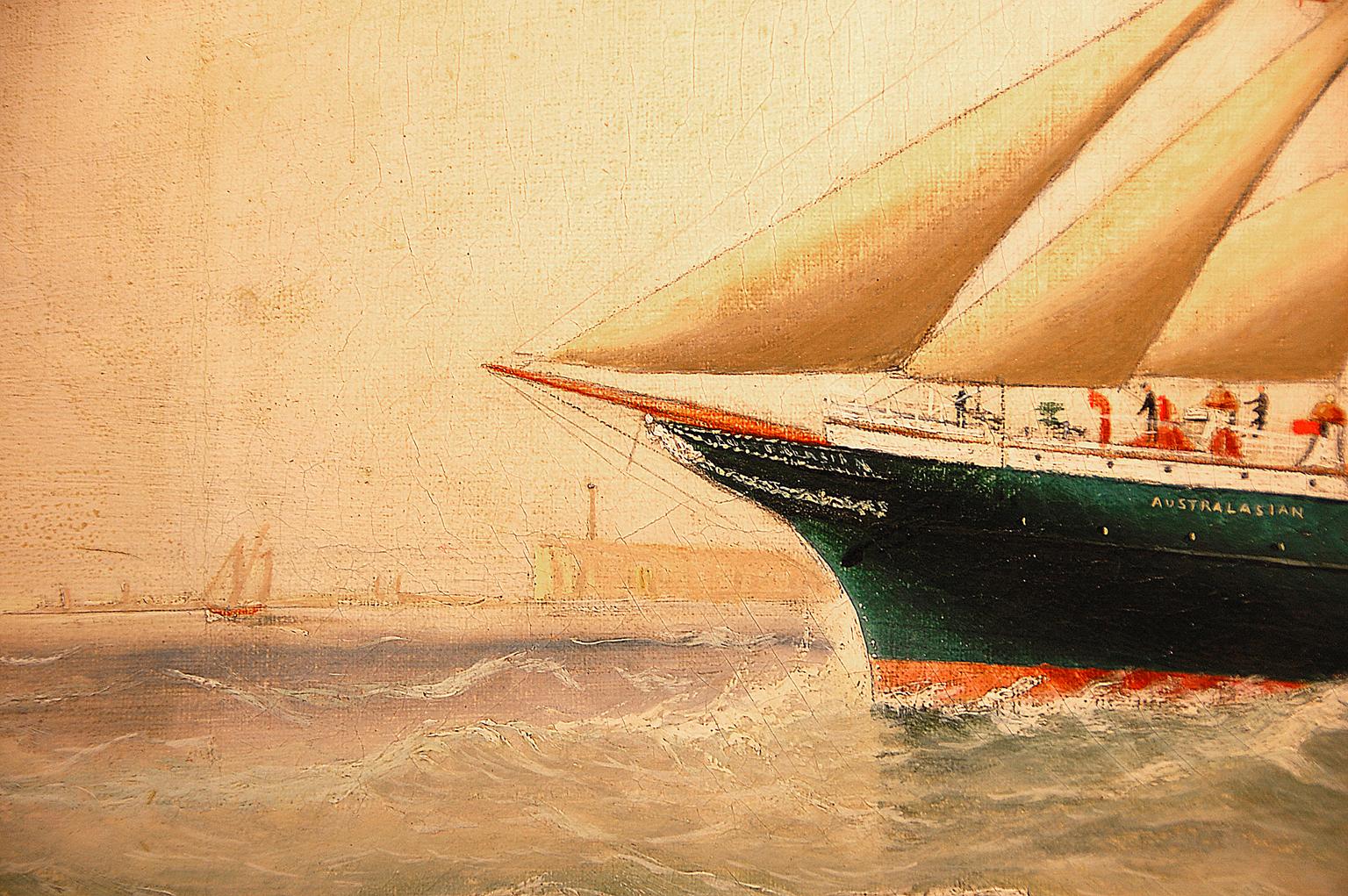 English 19th century original ship portrait, oil on canvas of the three masted schooner 