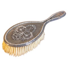 Antique English 19th Century Silver Dressing Table Brush with Lyre and Floral Arabesques