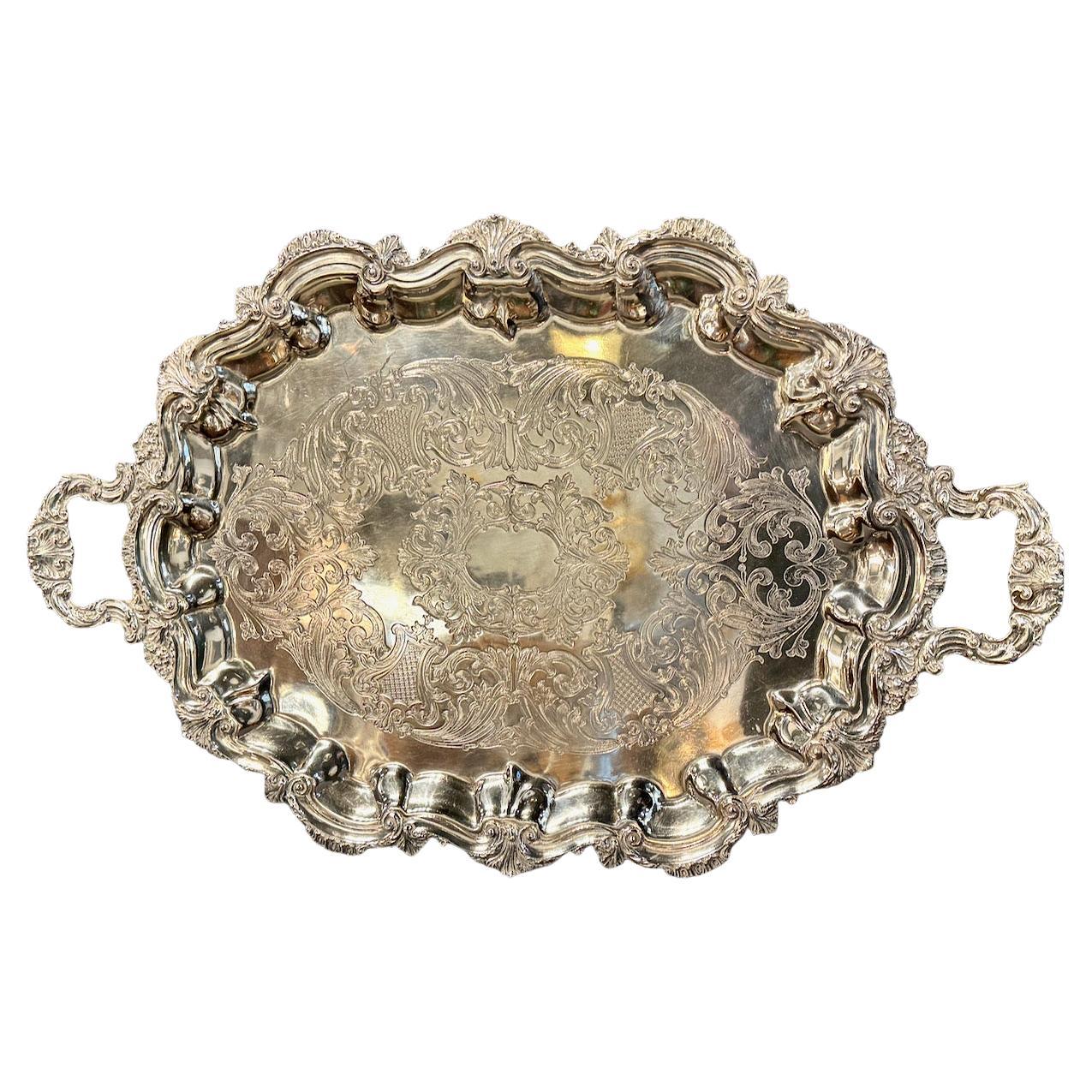 Englisch 19. Jahrhundert Silber Platte Tee Tablett