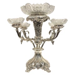 English 19th Century Silver Plated and Cut-Glass Epergne