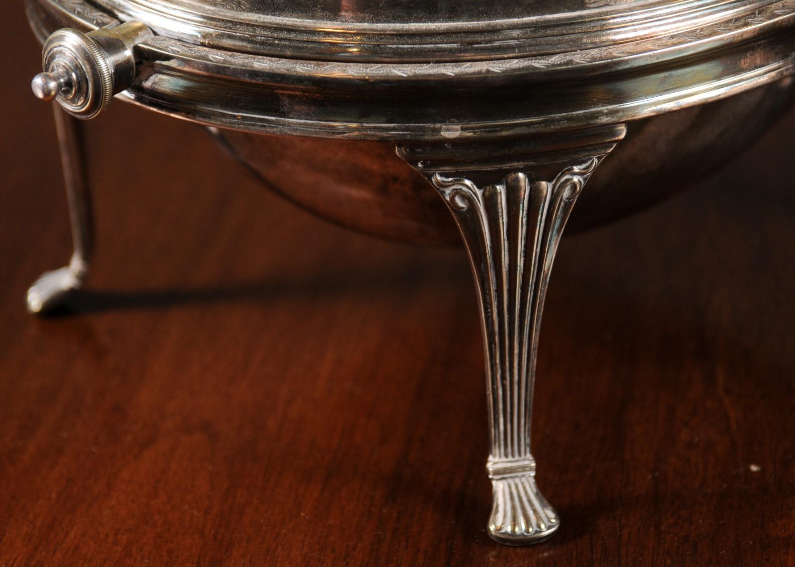 English 19th Century Silver Plated Food Warmer with Cabriole Legs and Paw Feet 5