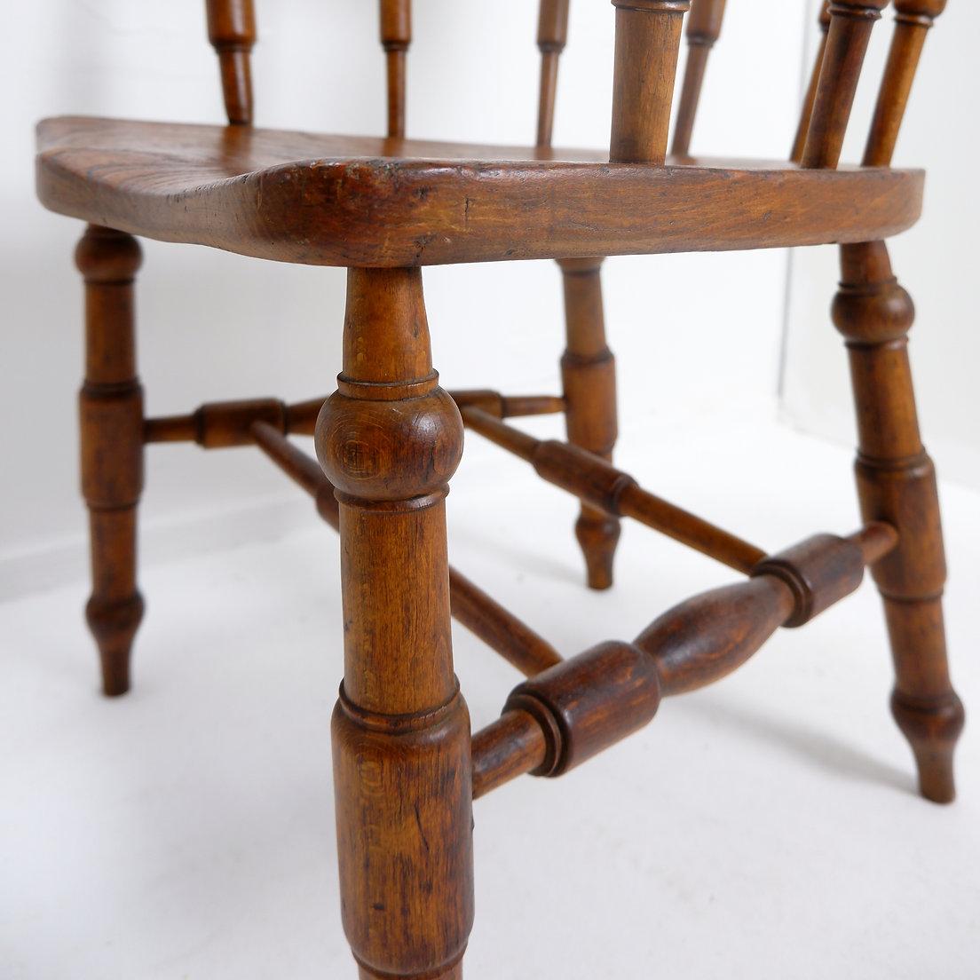 Victorian English 19th Century Smokers Bow Chair - Elm Wood For Sale