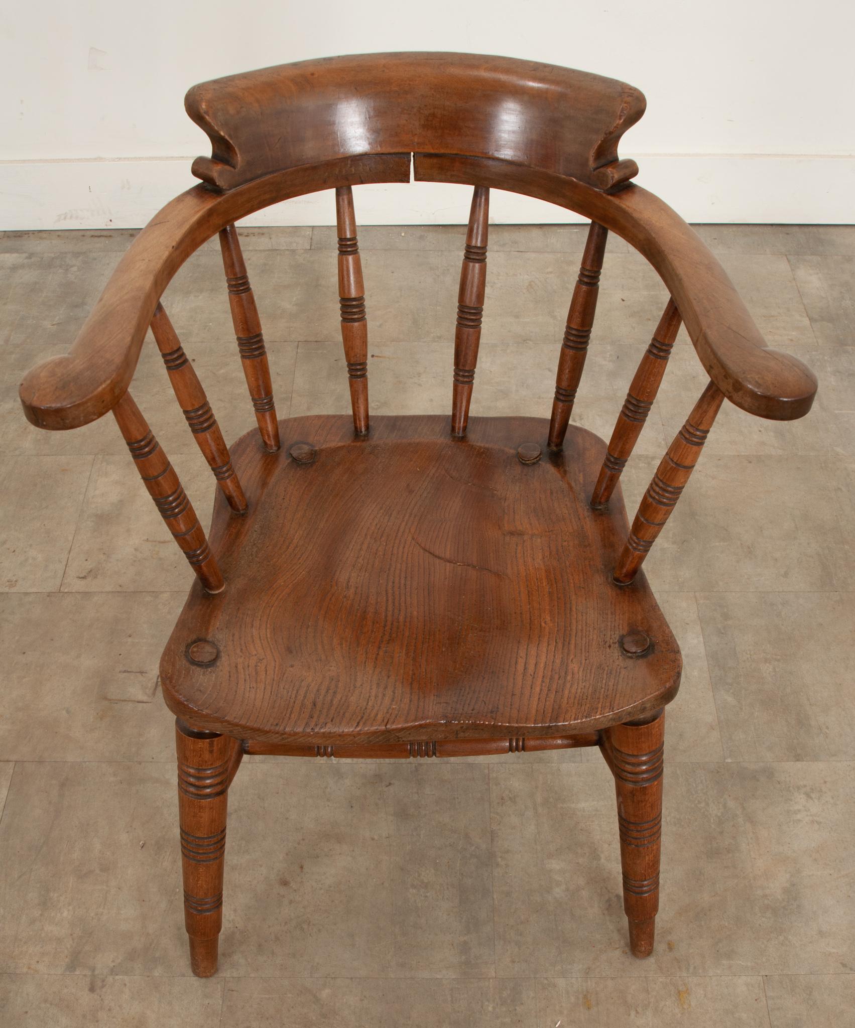 Hand-Carved English 19th Century Smokers Bow Chair For Sale
