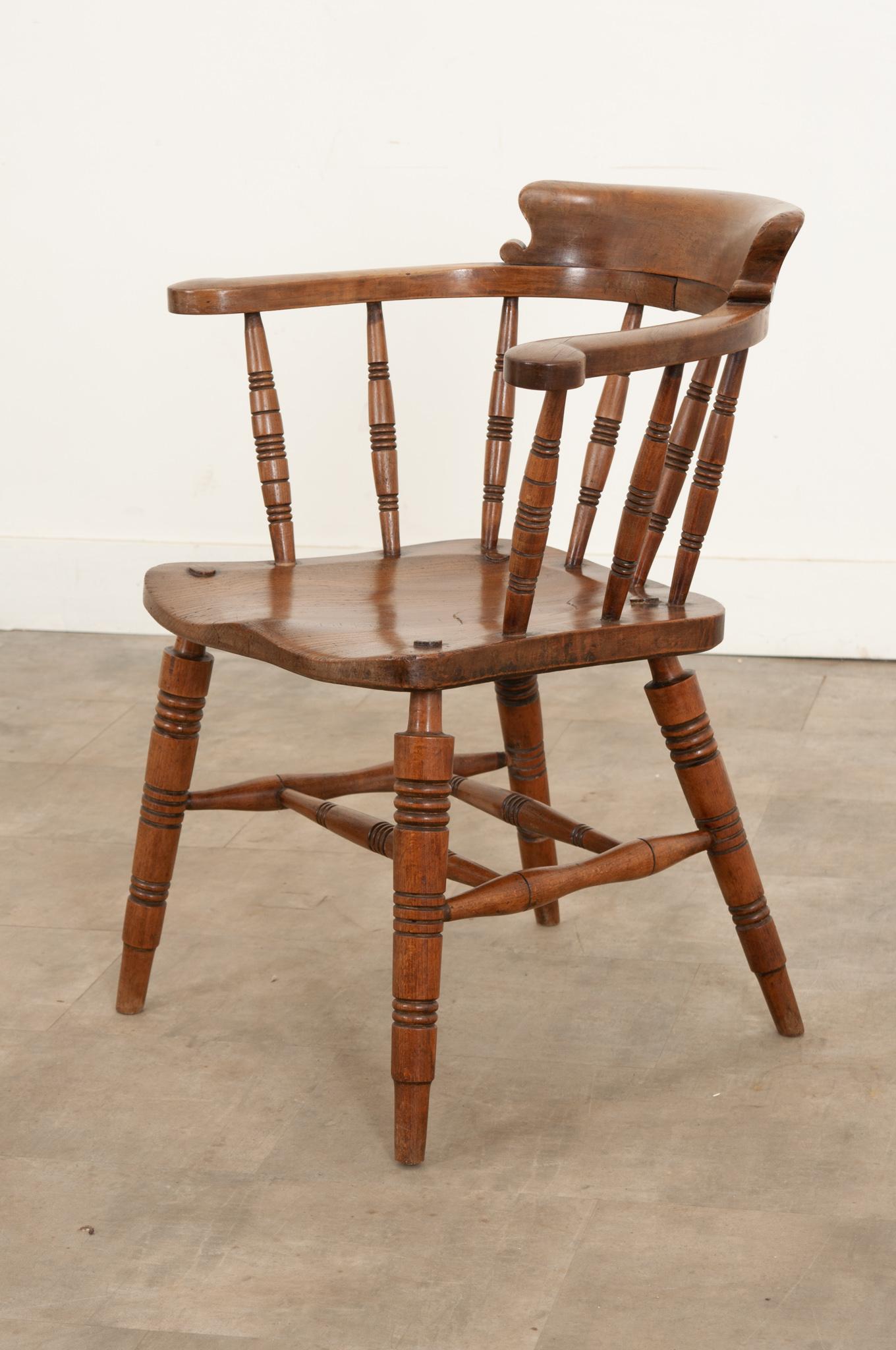 Wood English 19th Century Smokers Bow Chair For Sale