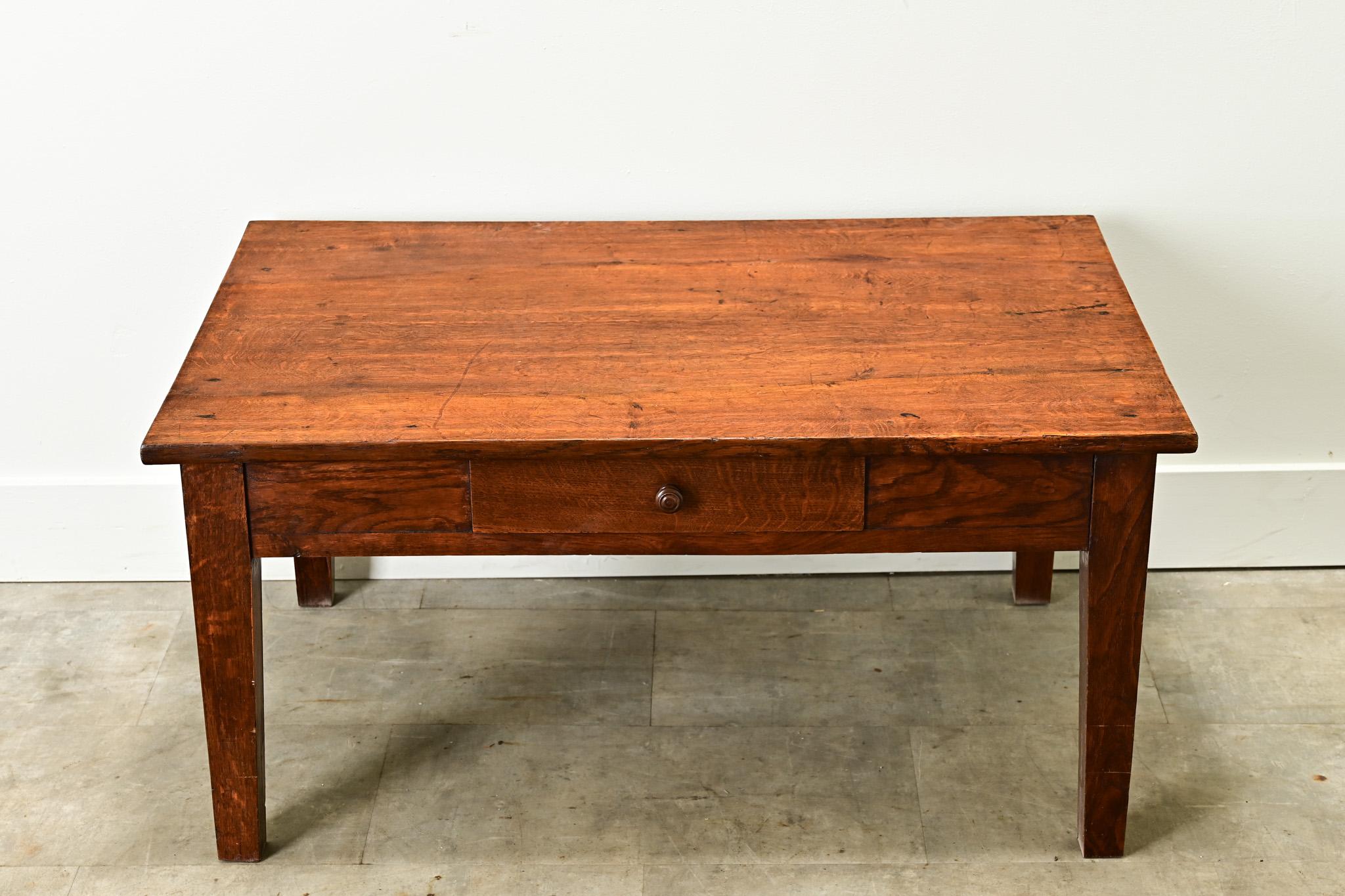 Hand-Carved English 19th Century Solid Oak Low Table For Sale