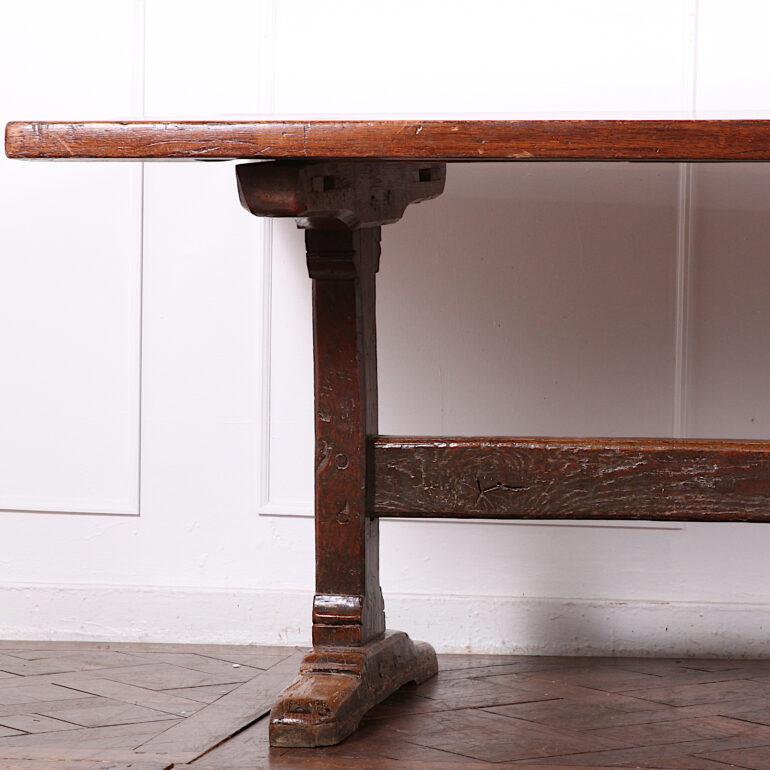 Rustic English 19th Century Solid Oak Trestle Refectory Table