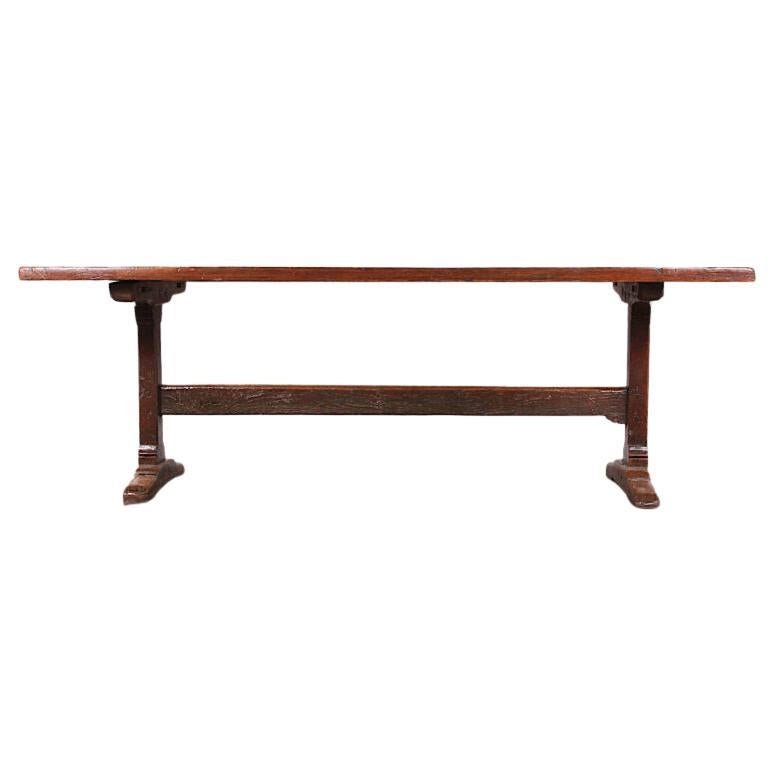 English 19th Century Solid Oak Trestle Refectory Table