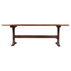 Antique English 19th Century Solid Oak Trestle Refectory Table