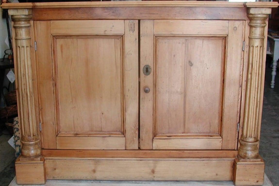 Pine English 19th Century Stained Buffet with Two Solid Doors and One Shelf For Sale