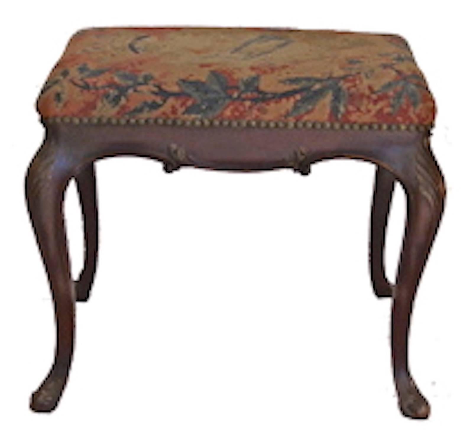 British English 19th Century Stained Hand Carved Walnut Needlepoint Bench