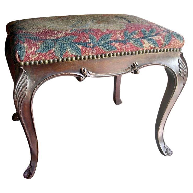 English 19th Century Stained Hand Carved Walnut Needlepoint Bench