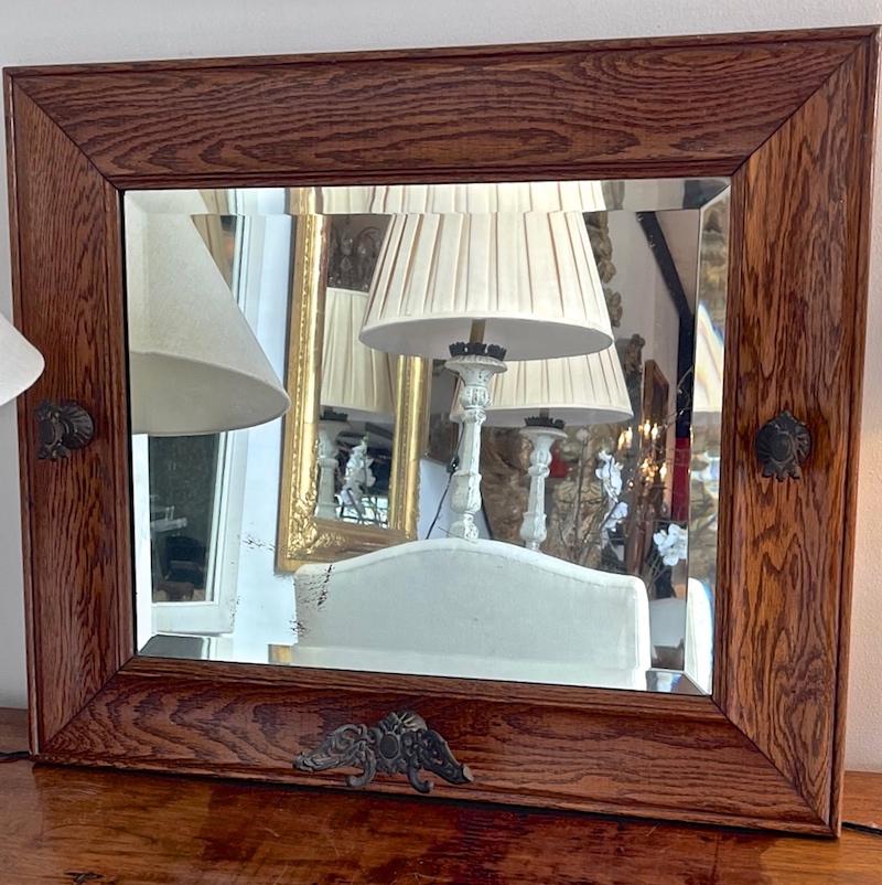 English 19th Century Stained Oak Framed Mirror with Beveled Glass For Sale 2