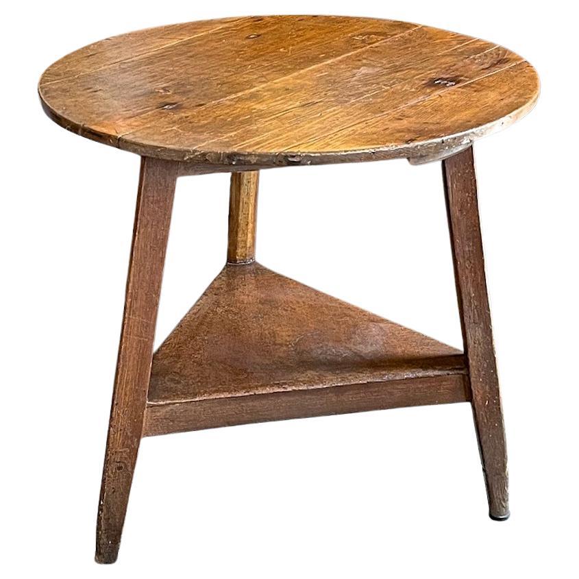 English 19th Century Stained Pine Cricket Table With a Lower Shelf For Sale