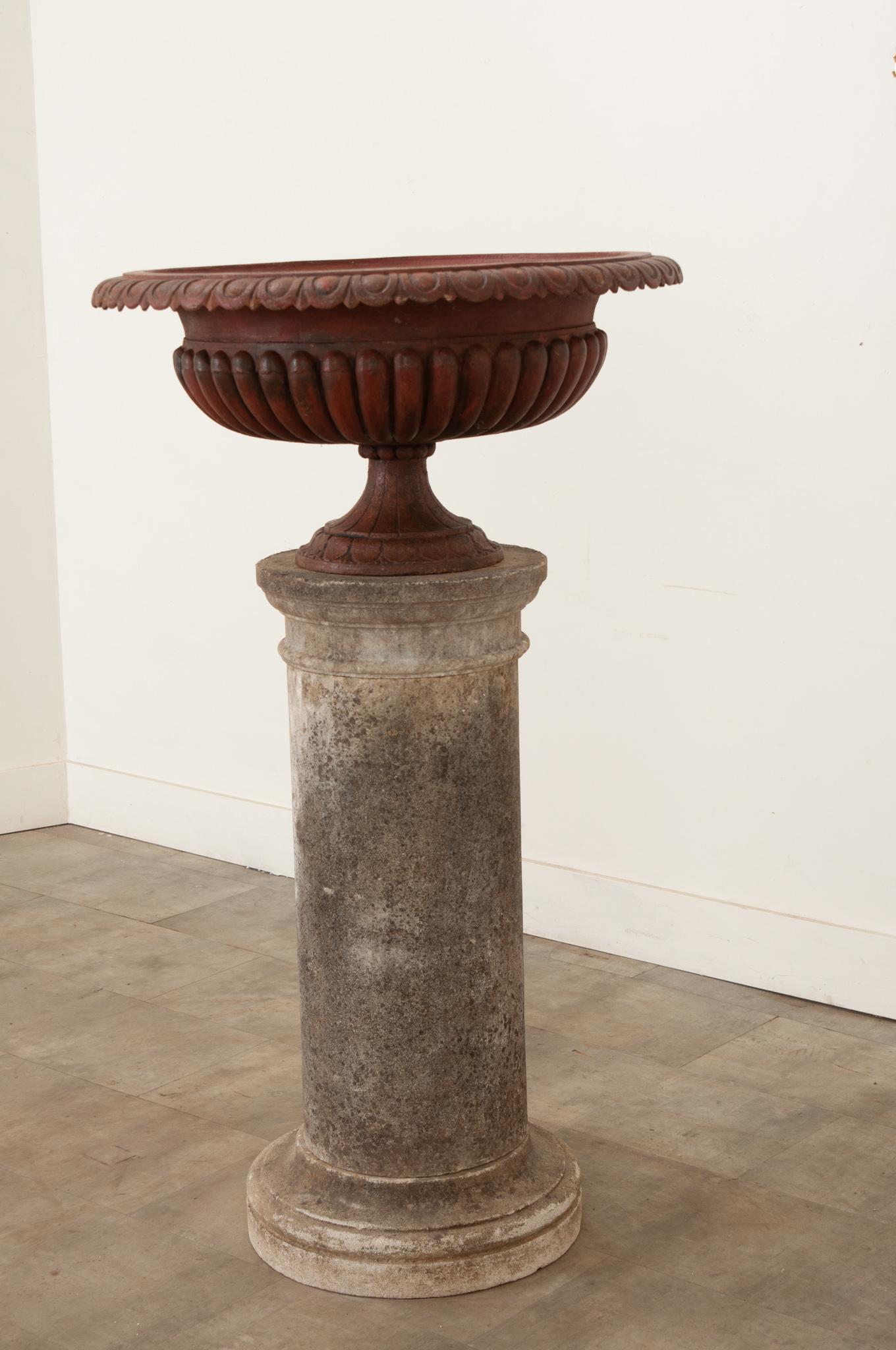 English 19th Century Stone Pedestal & Iron Urn 4