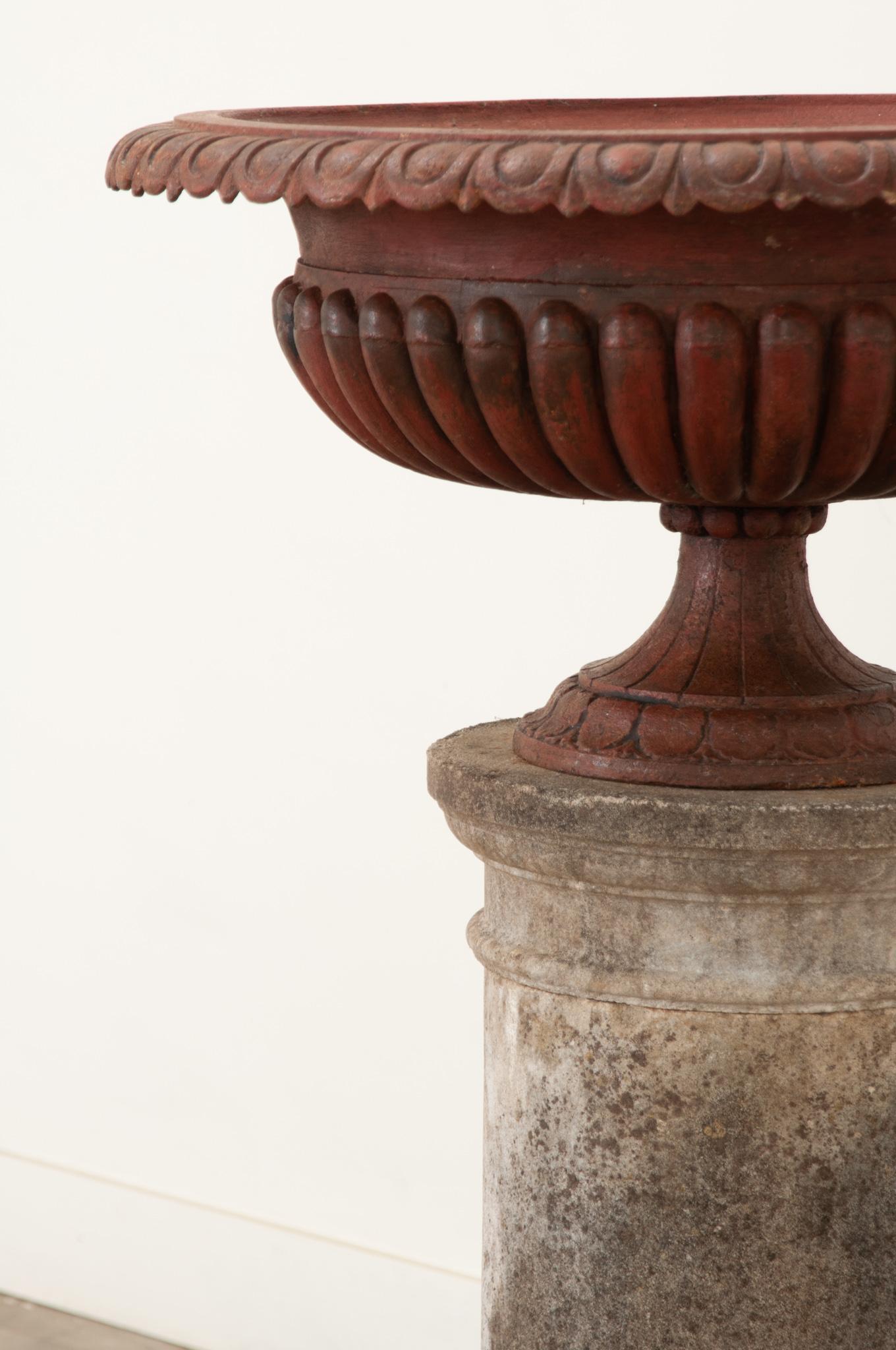 English 19th Century Stone Pedestal & Iron Urn 3