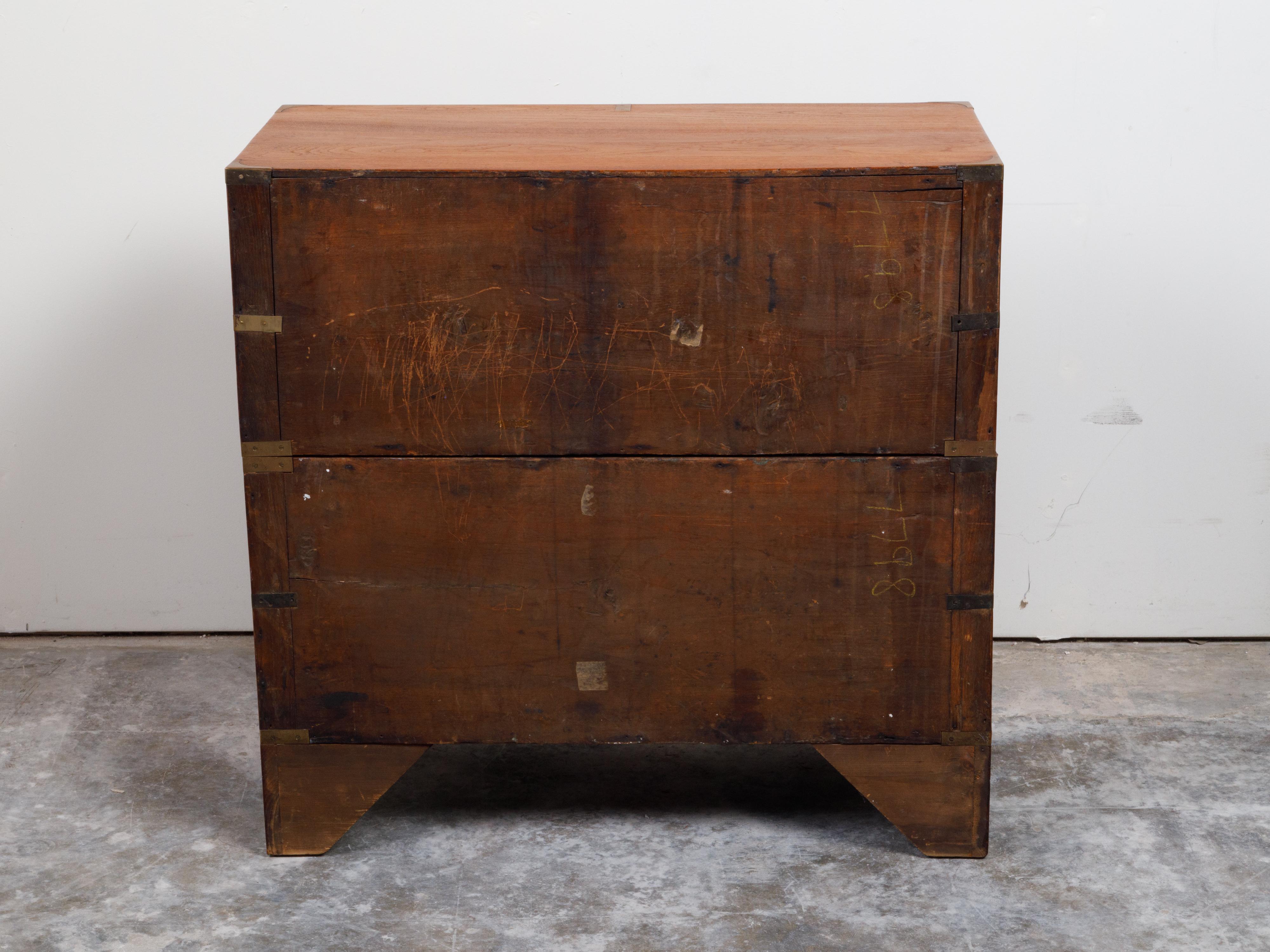 English 19th Century Teak Campaign Chest with Five Drawers and Brass Hardware For Sale 10