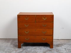 English 19th Century Teak Campaign Chest with Five Drawers and Brass Hardware