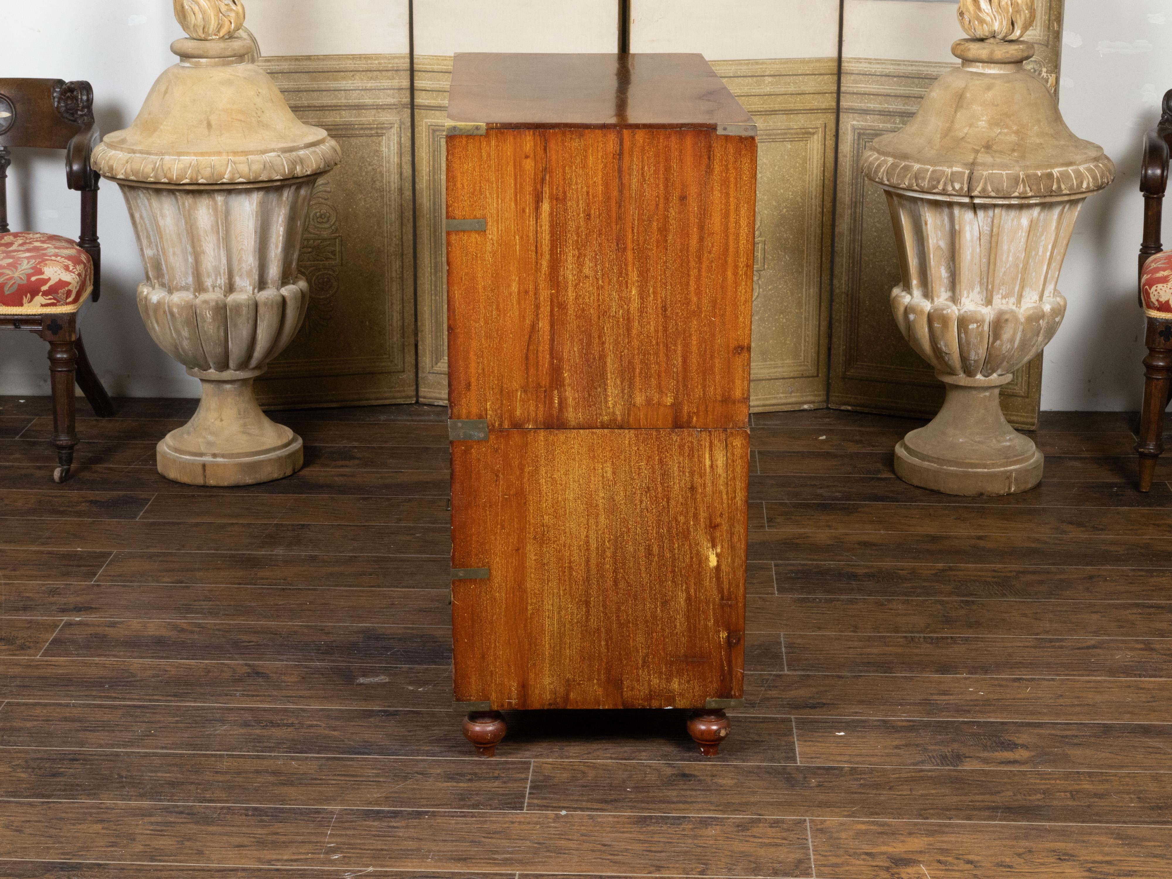 English 19th Century Teak Campaign Chest with Five Drawers and Brass Hardware For Sale 2