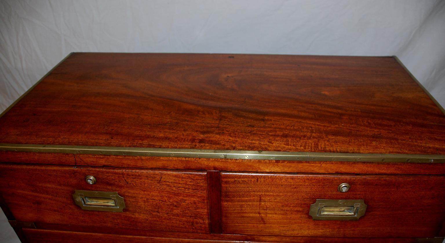 English 19th Century Teak Officer's Campaign or Military Chest in Two Parts In Good Condition In Wells, ME