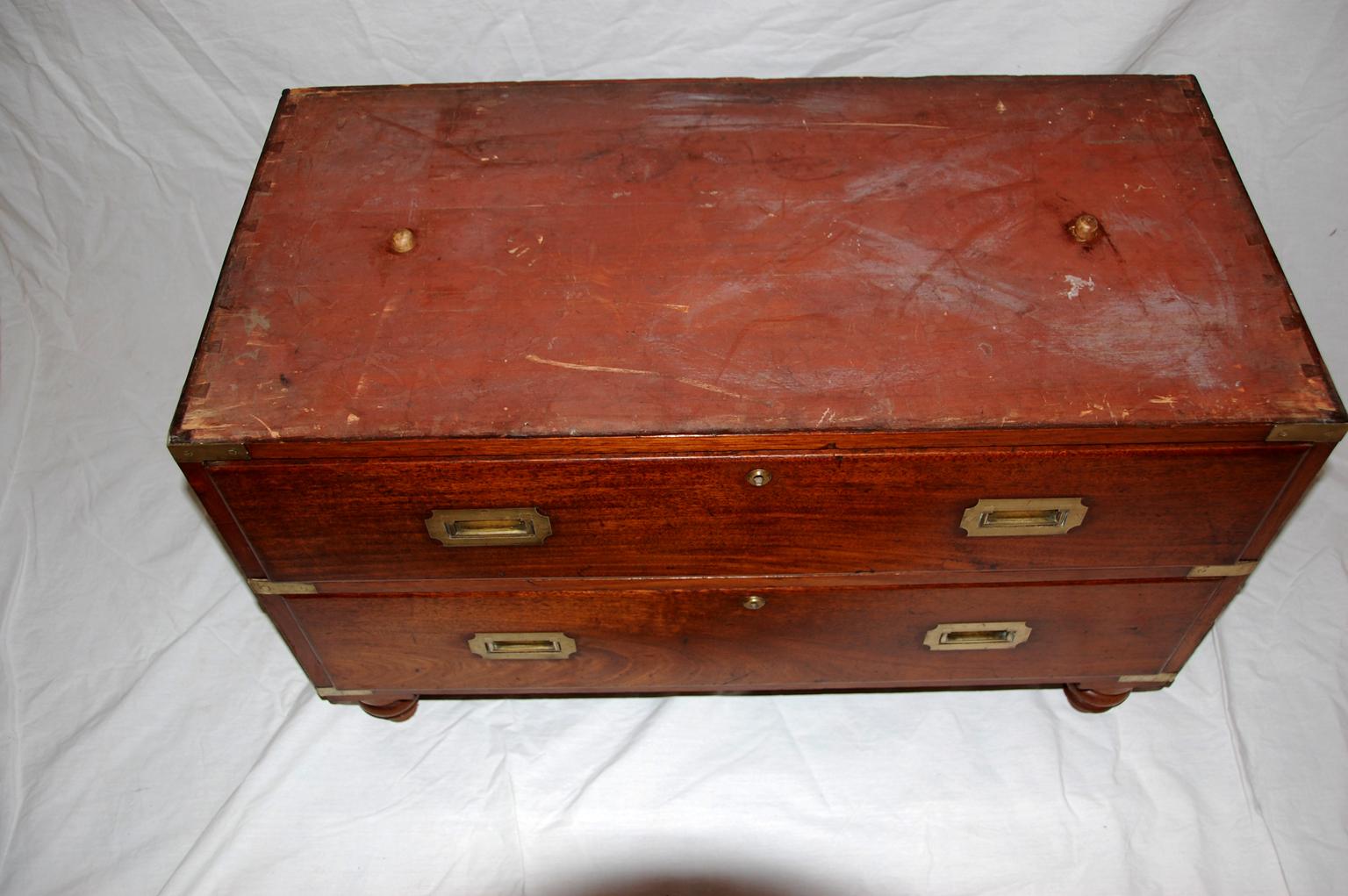 English 19th Century Teak Officer's Campaign or Military Chest in Two Parts 3