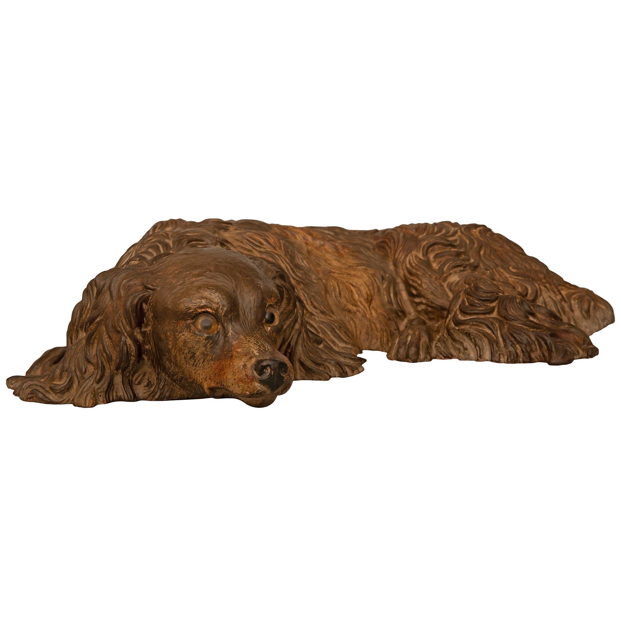 English 19th Century Terra Cotta Earthenware Statue Of A Dog In Good Condition For Sale In West Palm Beach, FL