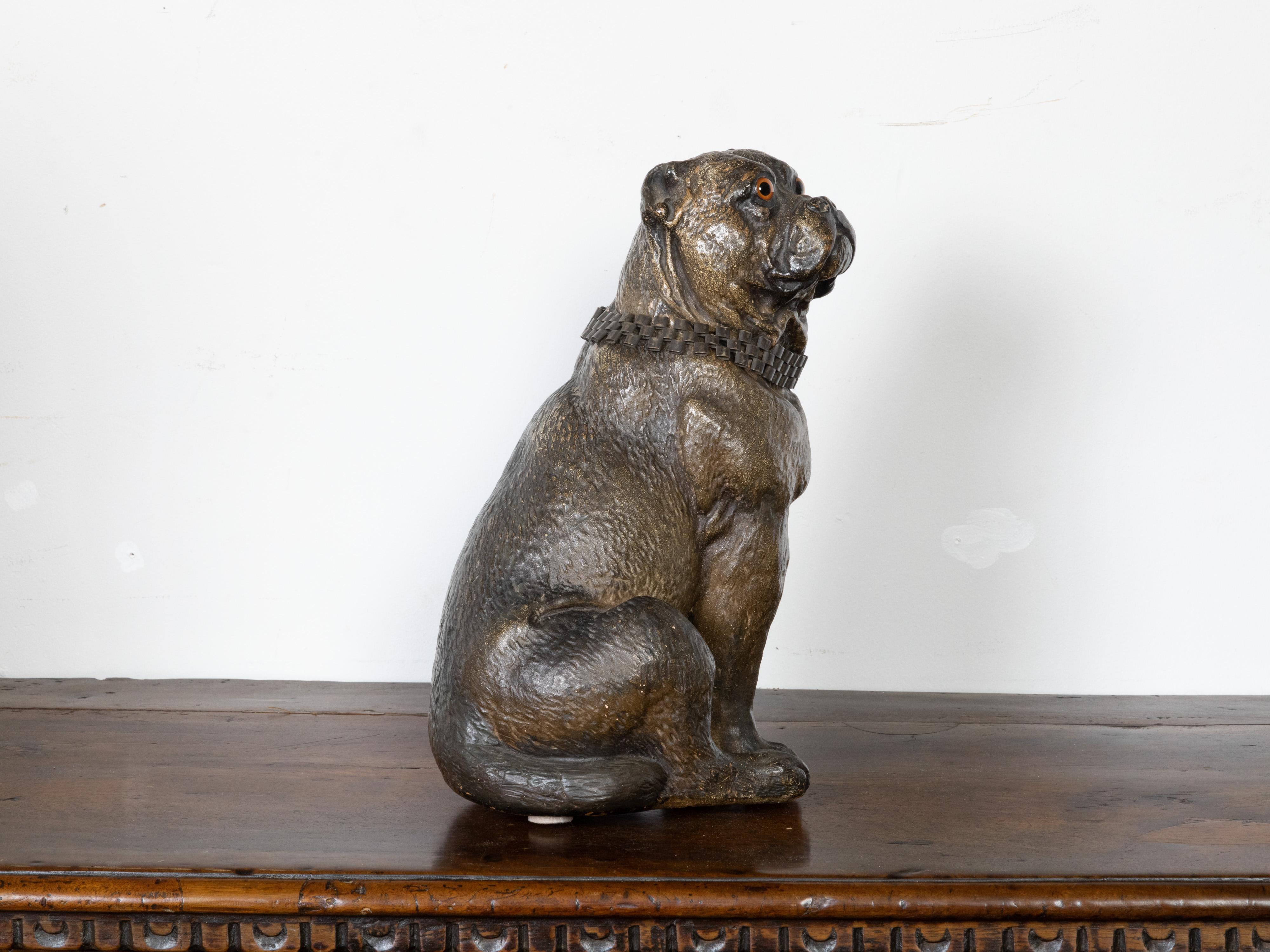 silver bulldog statue