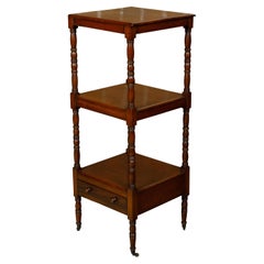 Antique English 19th Century Three-Tiered Étagère with Low Drawer and Turned Supports