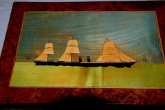 English 19th Century Trinity House Burl Walnut Writing Box Ship and Cube Inlay