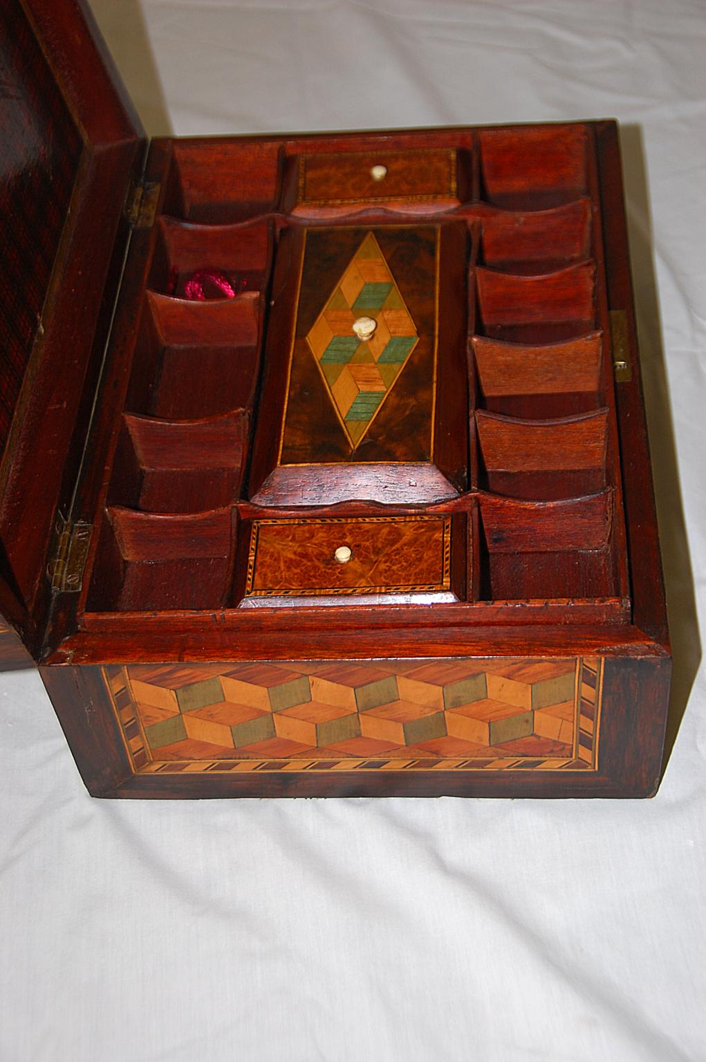 Rosewood English 19th Century Trinity House Dressing Box with Three Masted Schooner Inlay For Sale
