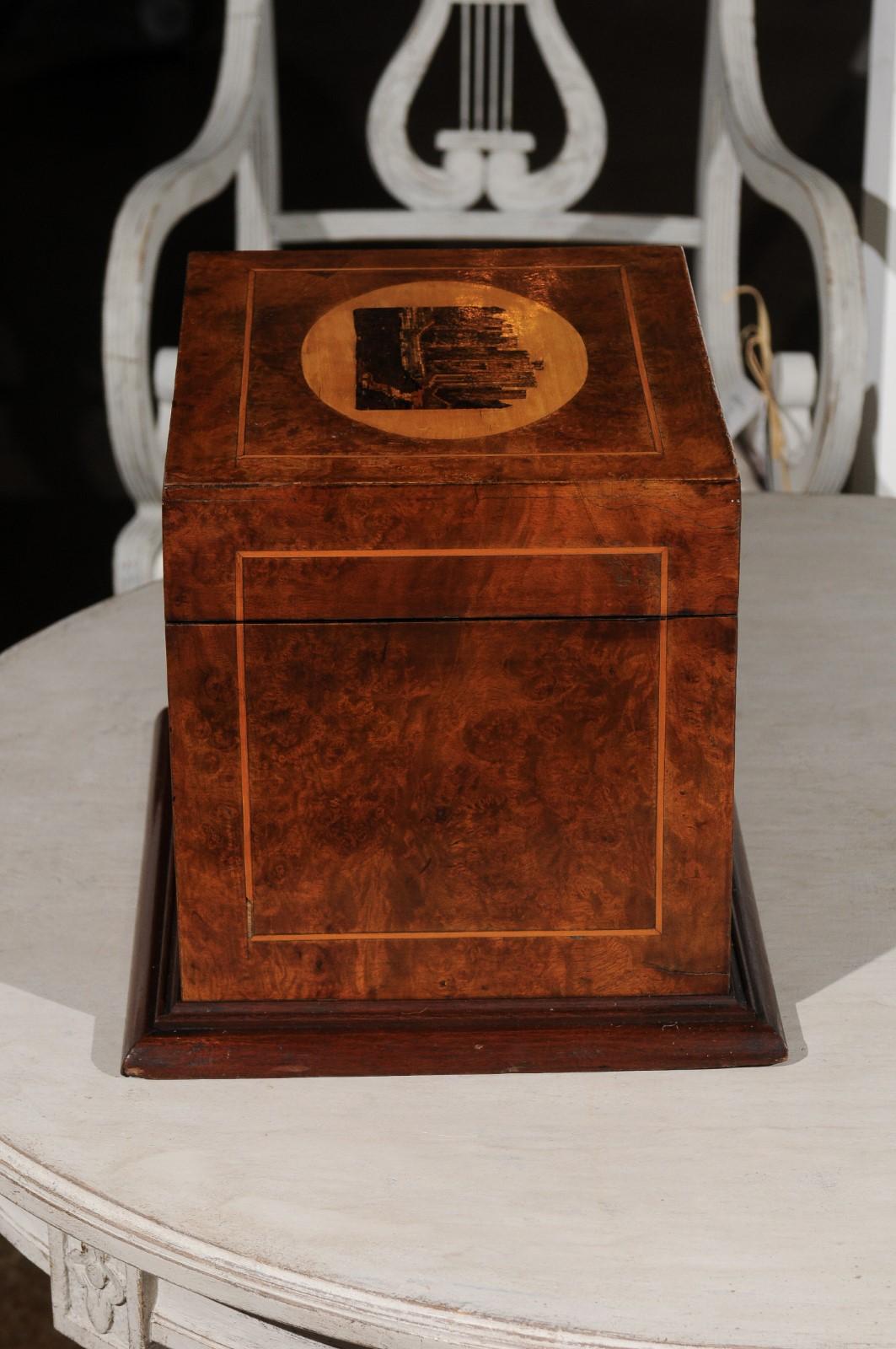 English 19th Century Tunbridge Ware Dresser Top Jewelry Box with Castle Decor 5