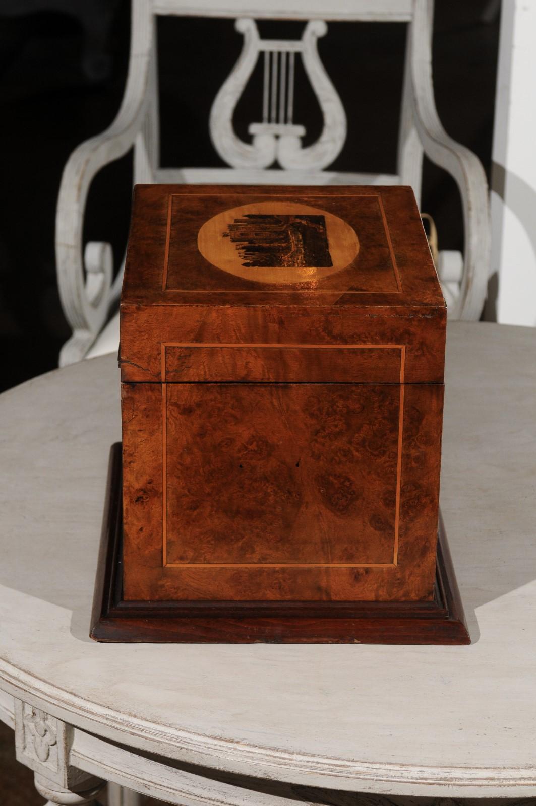 English 19th Century Tunbridge Ware Dresser Top Jewelry Box with Castle Decor 3