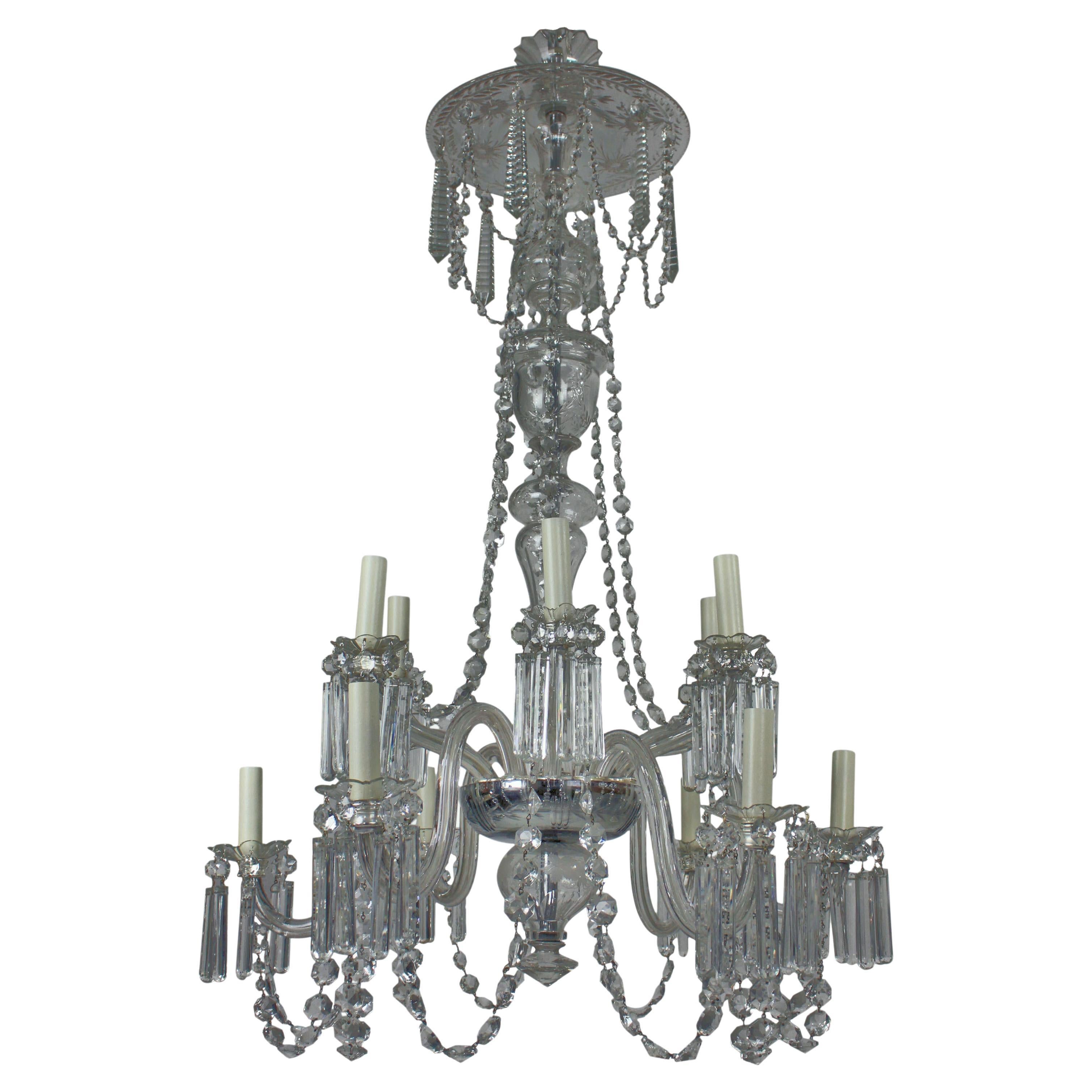 English 19th Century, Twelve Light Cut Glass Chandelier