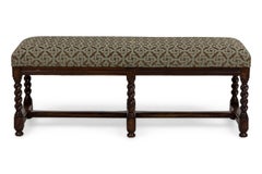 Englische Holzbank mit Polsterung aus Gerstenkorn des 19.