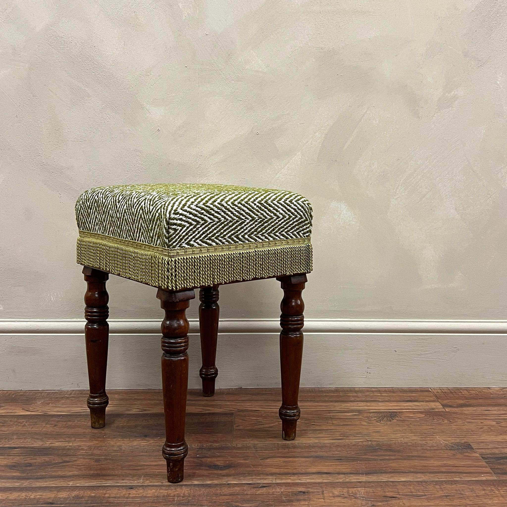 Hand-Crafted English 19th Century Upholstered FootStool For Sale