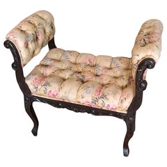 Antique English 19th Century Upholstered Mahogany Vanity Bench with Two Side Armrests