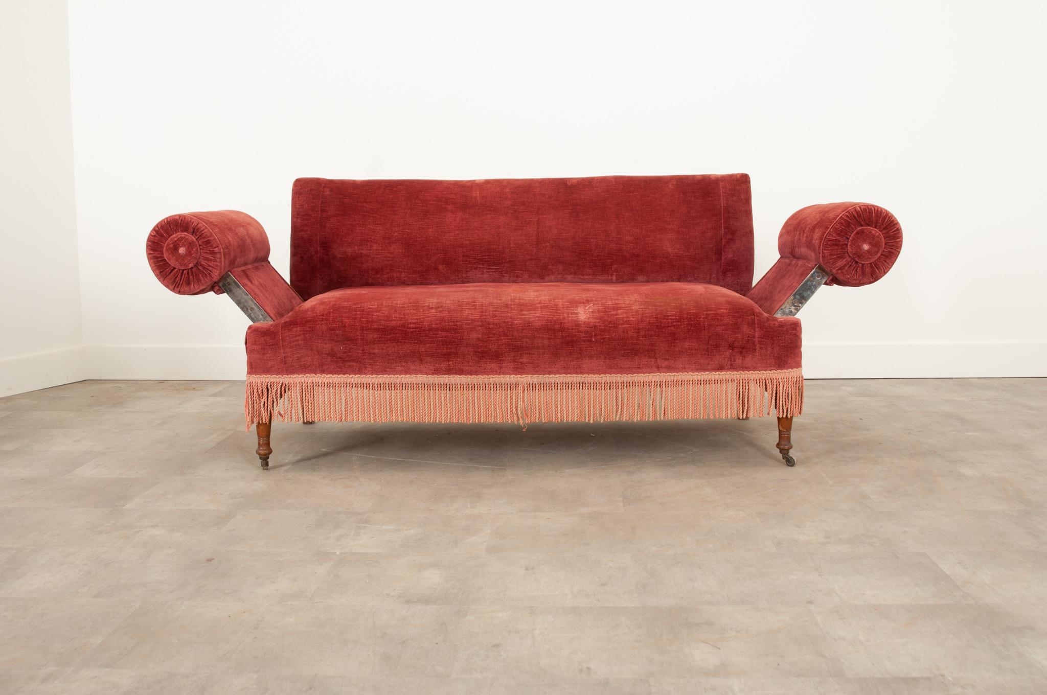 English 19th Century Velvet Sofa 4