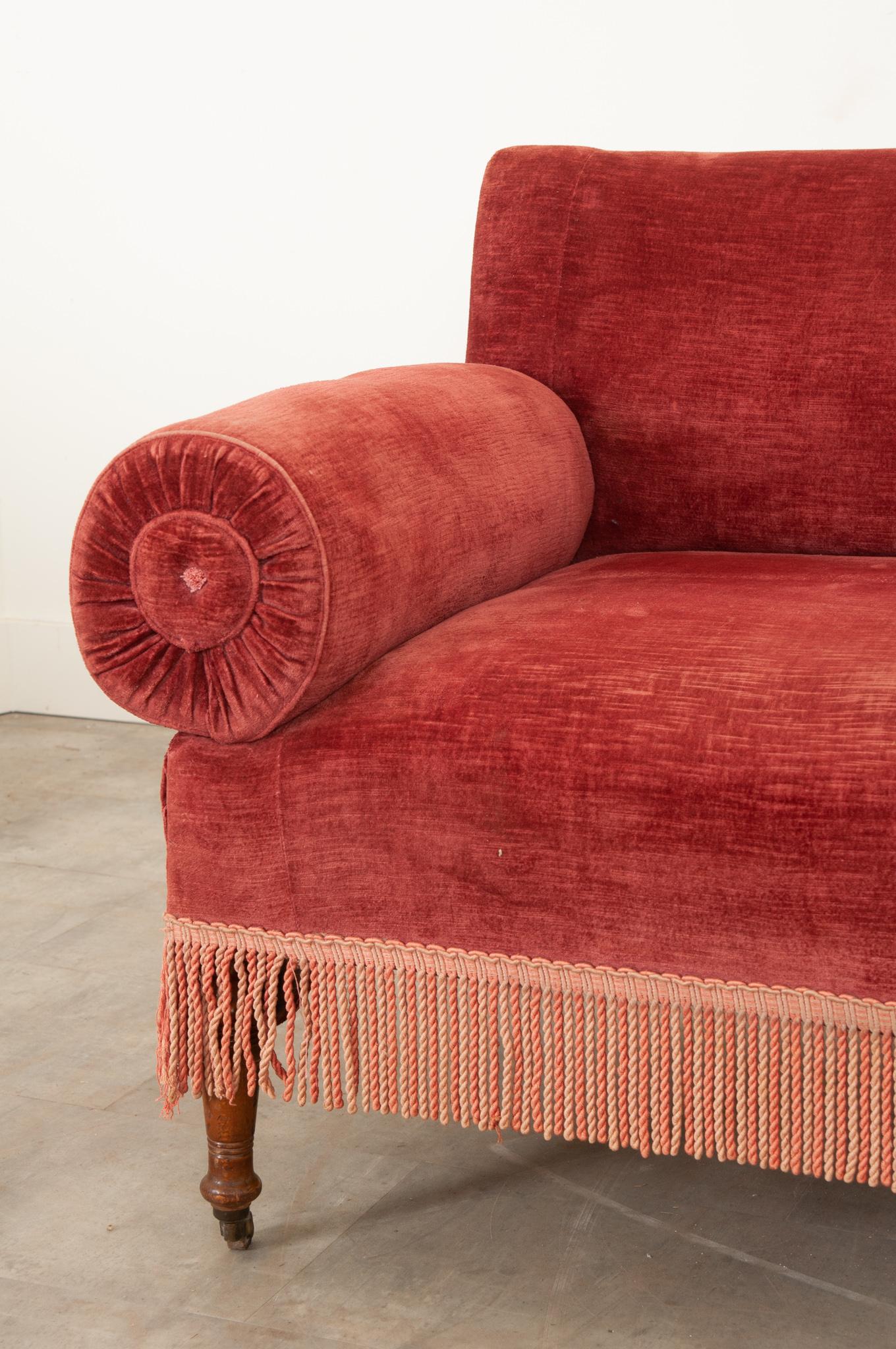 Woodwork English 19th Century Velvet Sofa