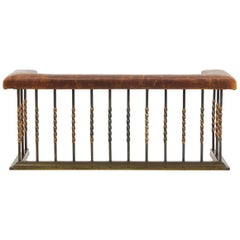 English 19th Century Victorian Brass Fender with Leather Seat