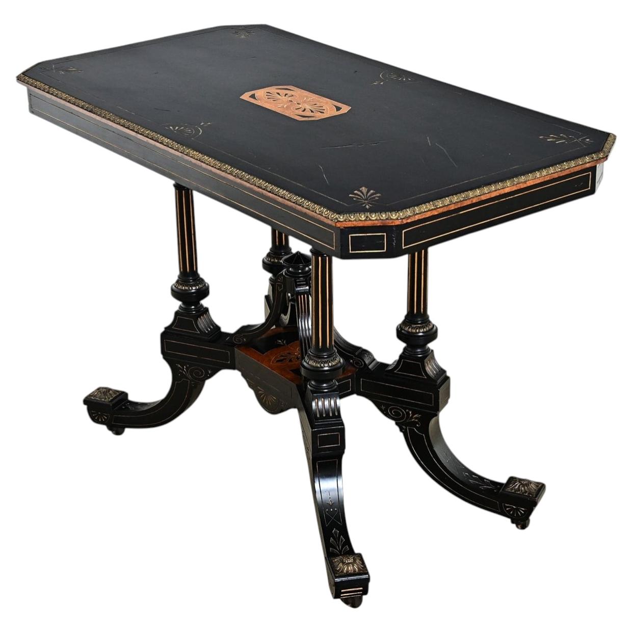English 19th Century Victorian Ebonized and Inlay Center Table