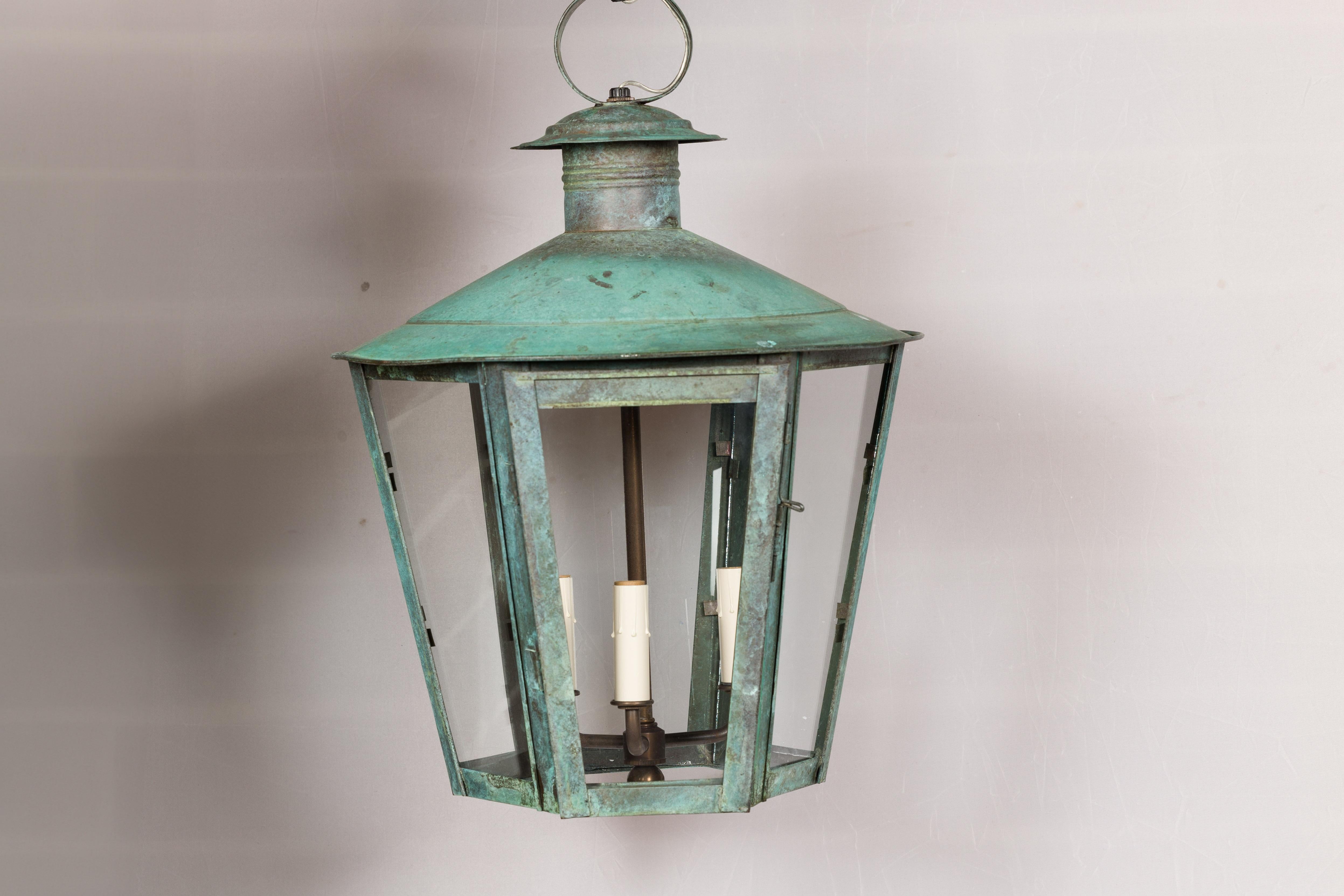English 19th Century Victorian Period Copper and Glass Three-Light Lantern For Sale 9