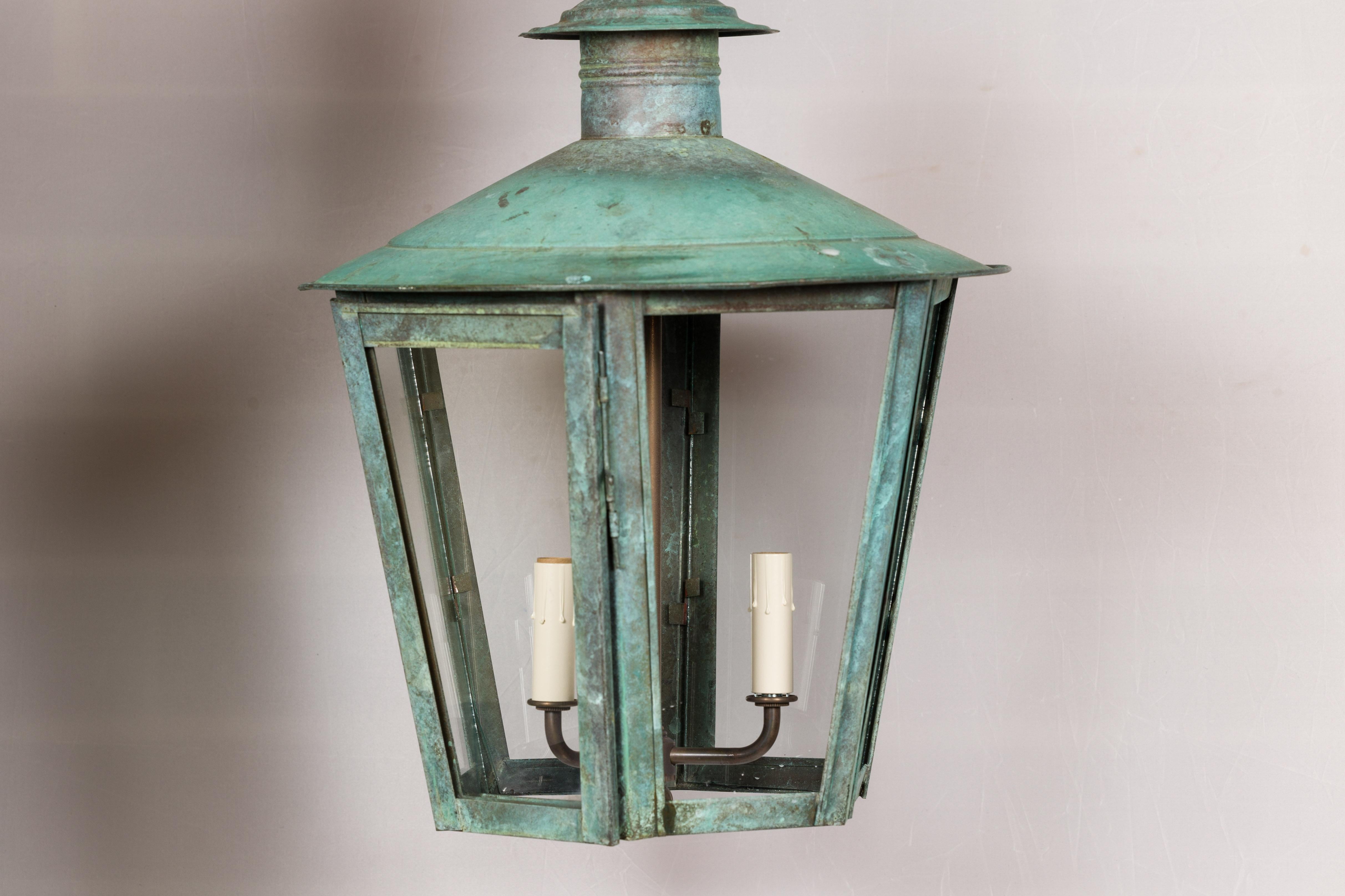 Englische dreiflammige Laterne aus Kupfer und Glas aus der viktorianischen Periode des 19. Jahrhunderts 6