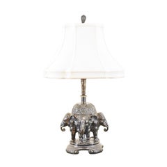 Antique English 19th Century Victorian Period Metal Lamp Depicting Four Asian Elephants
