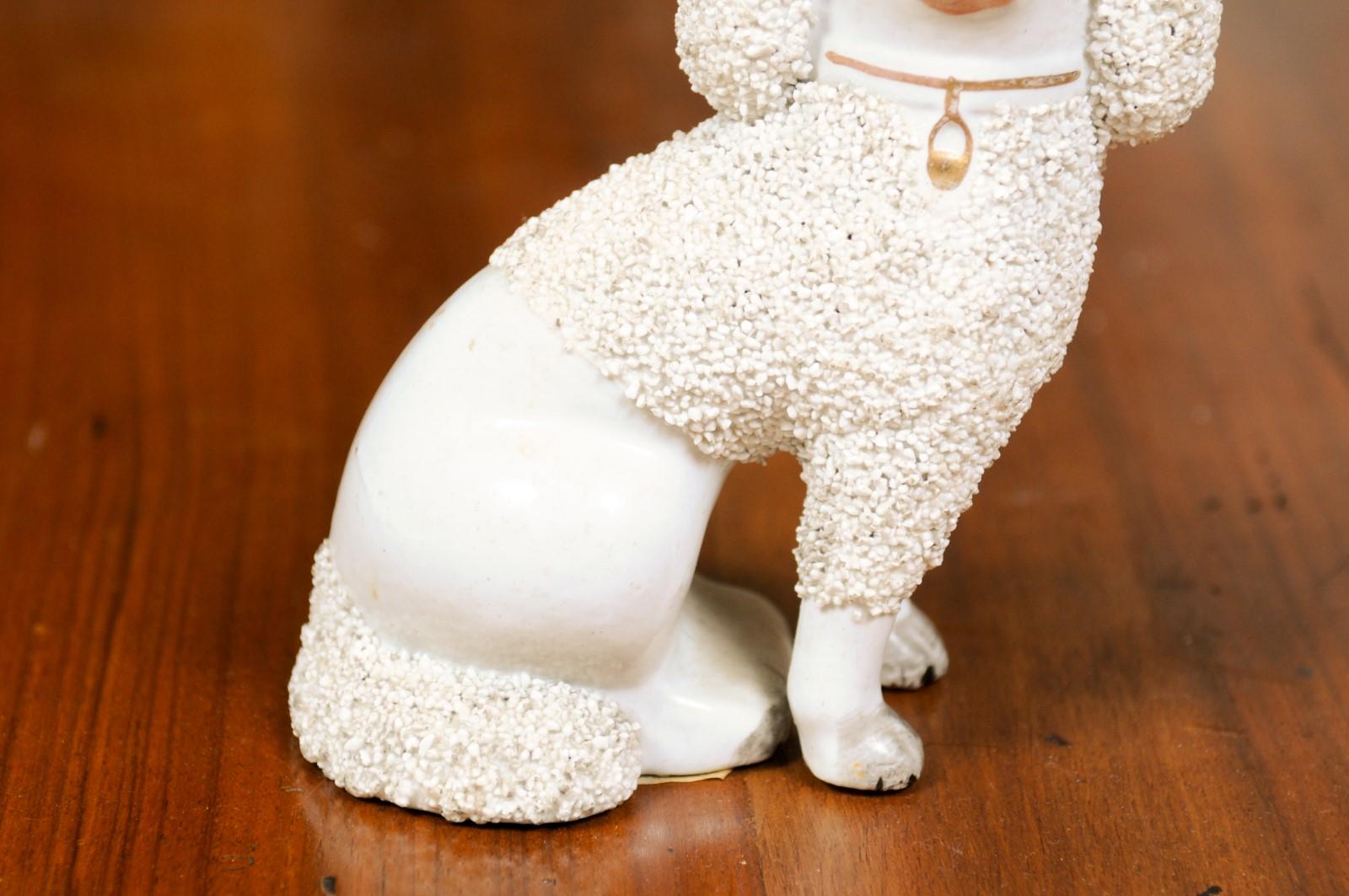 English 19th Century Victorian Split Leg Staffordshire Dog with White Coat For Sale 6