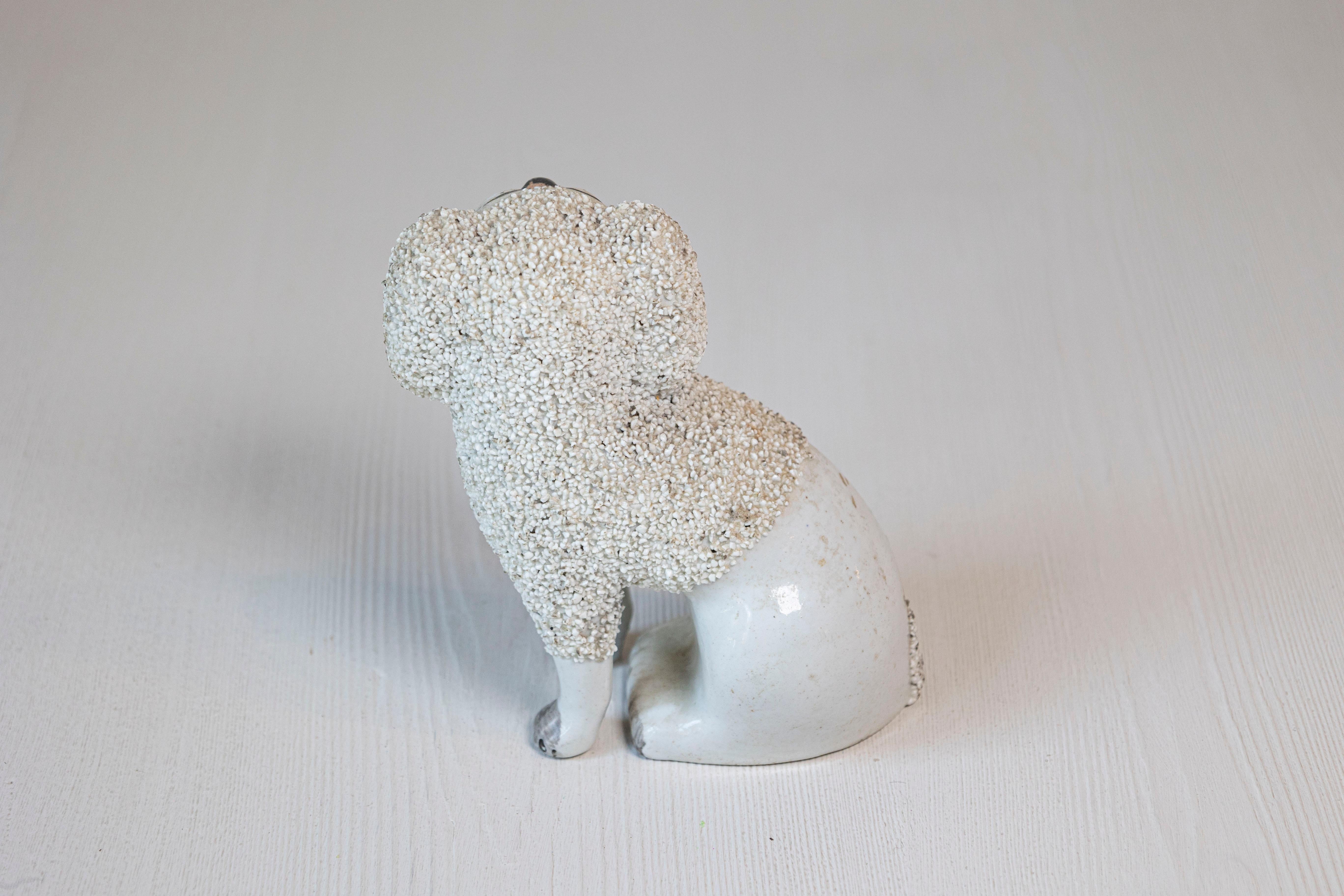 Pottery English 19th Century Victorian Split Leg Staffordshire Dog with White Coat For Sale