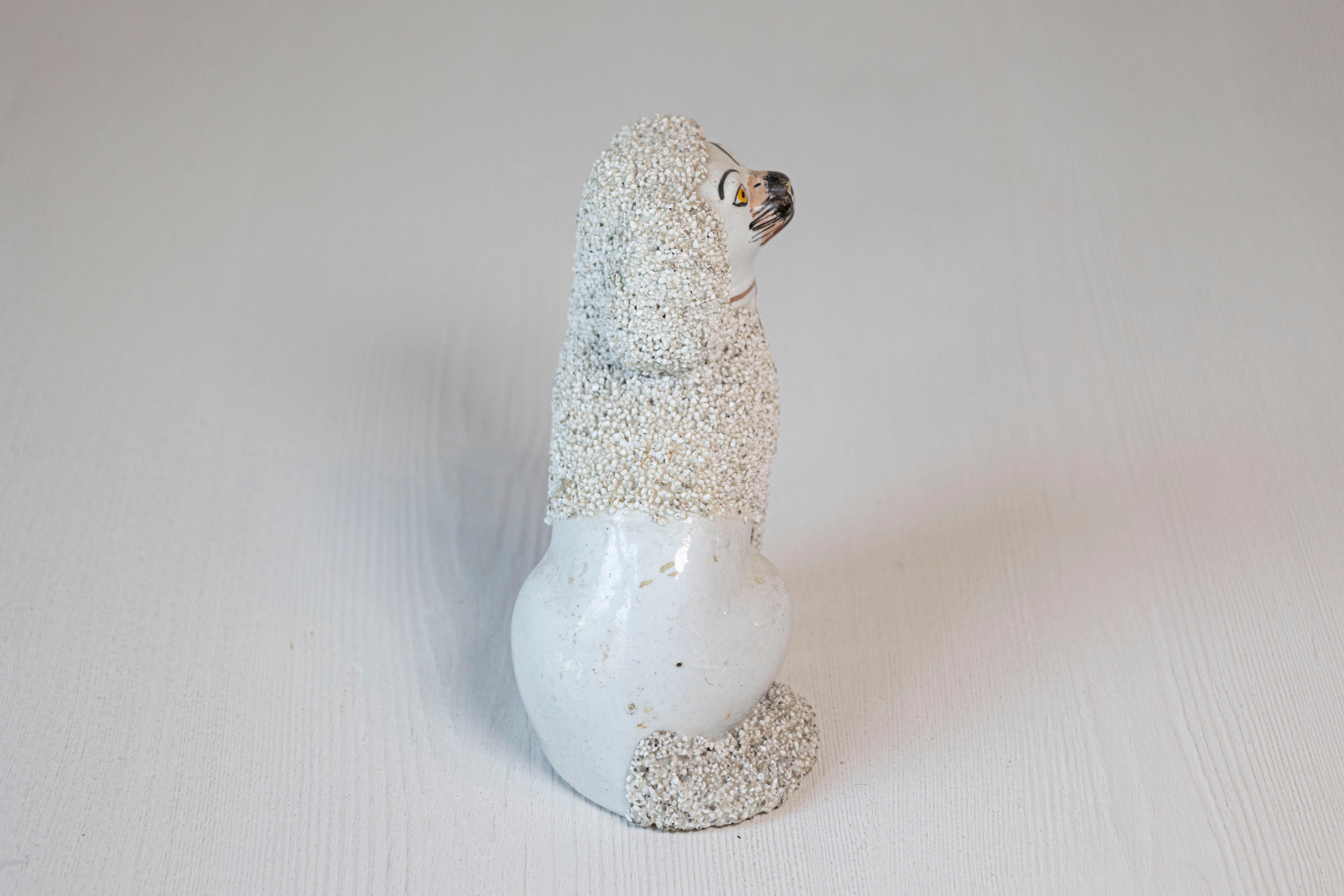 English 19th Century Victorian Split Leg Staffordshire Dog with White Coat For Sale 1