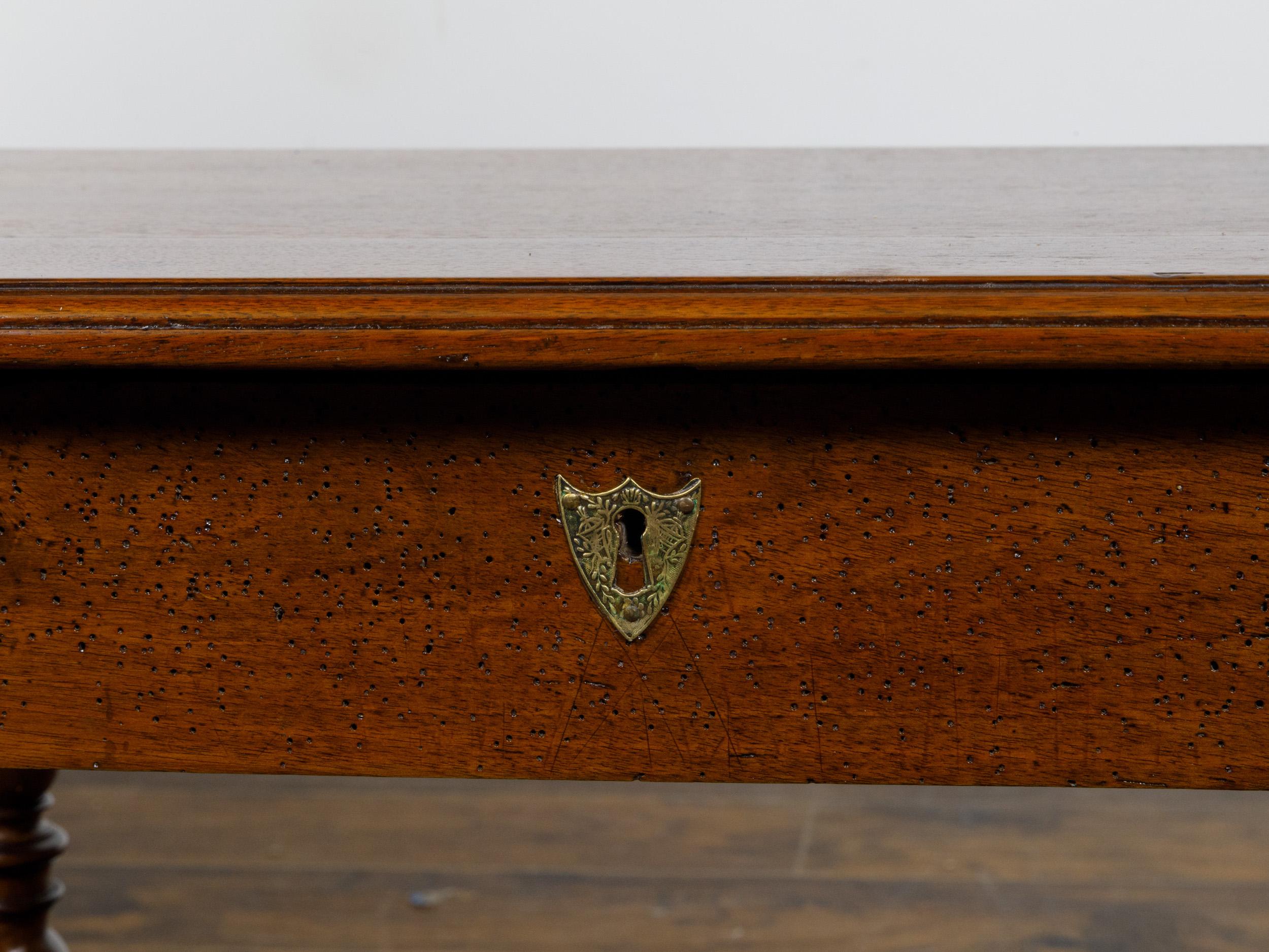 English 19th Century Walnut Barley Twist Side Table with Drawer and Stretcher 5