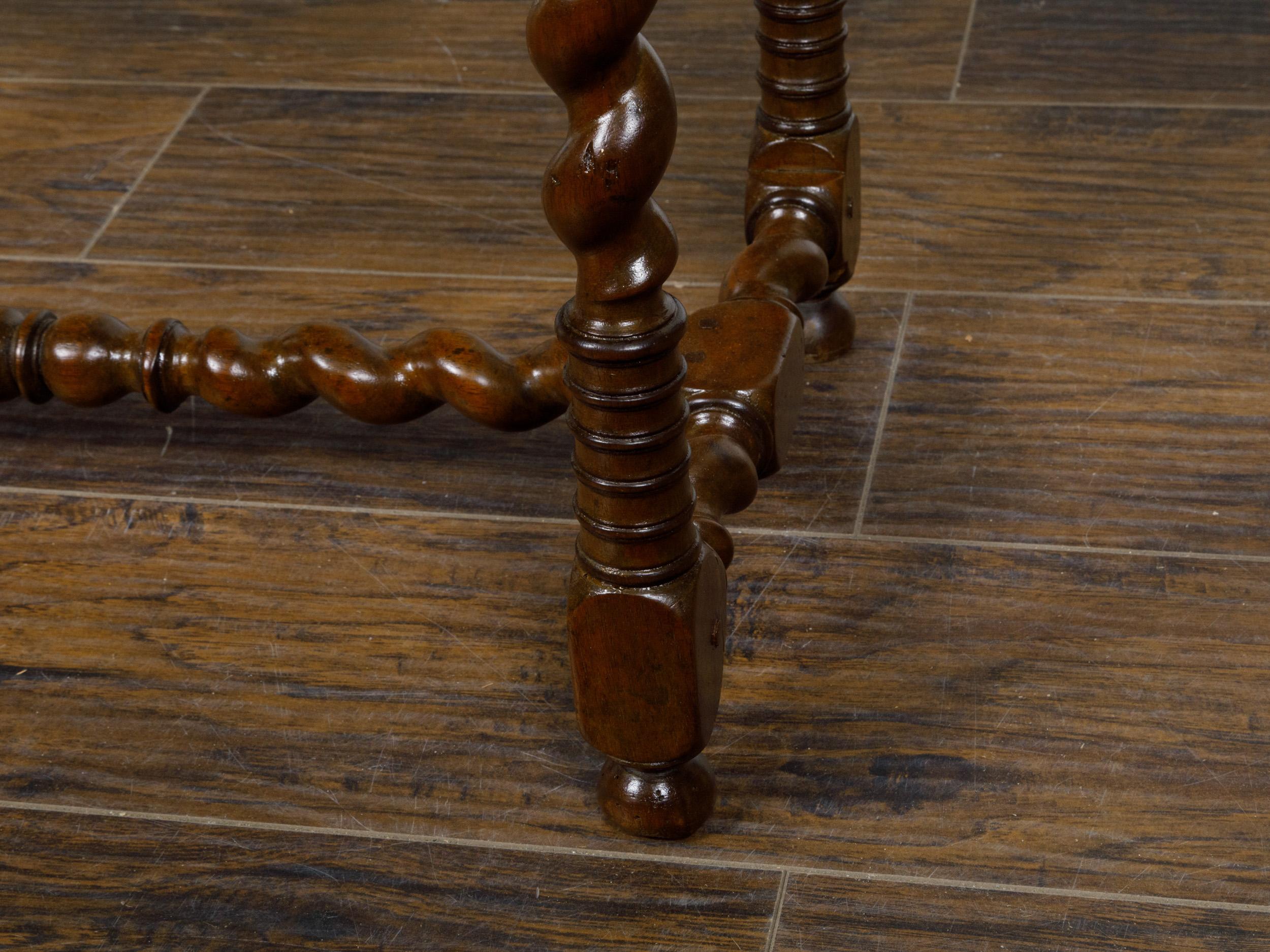 English 19th Century Walnut Barley Twist Side Table with Drawer and Stretcher 6