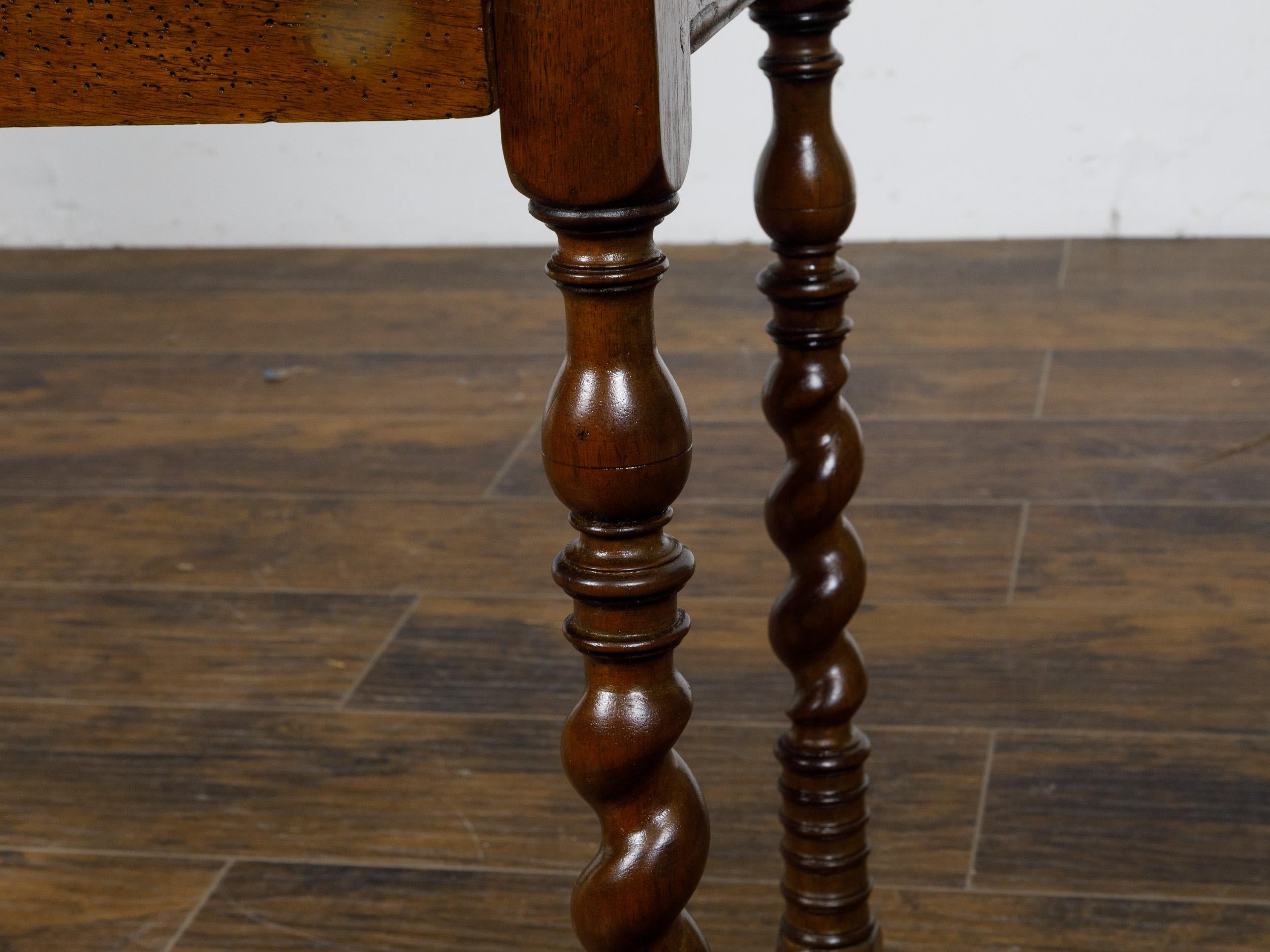 English 19th Century Walnut Barley Twist Side Table with Drawer and Stretcher 7