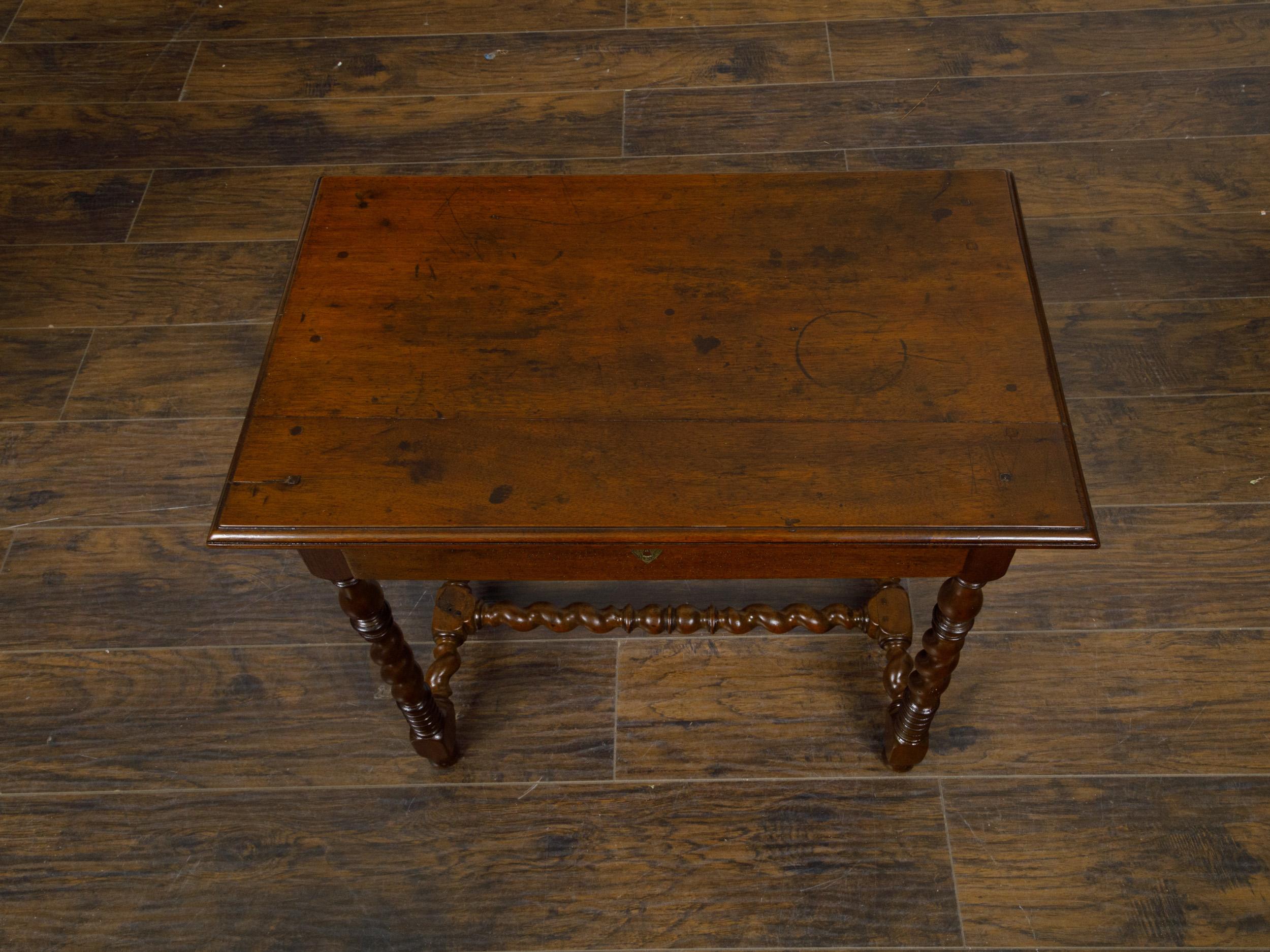 English 19th Century Walnut Barley Twist Side Table with Drawer and Stretcher 8
