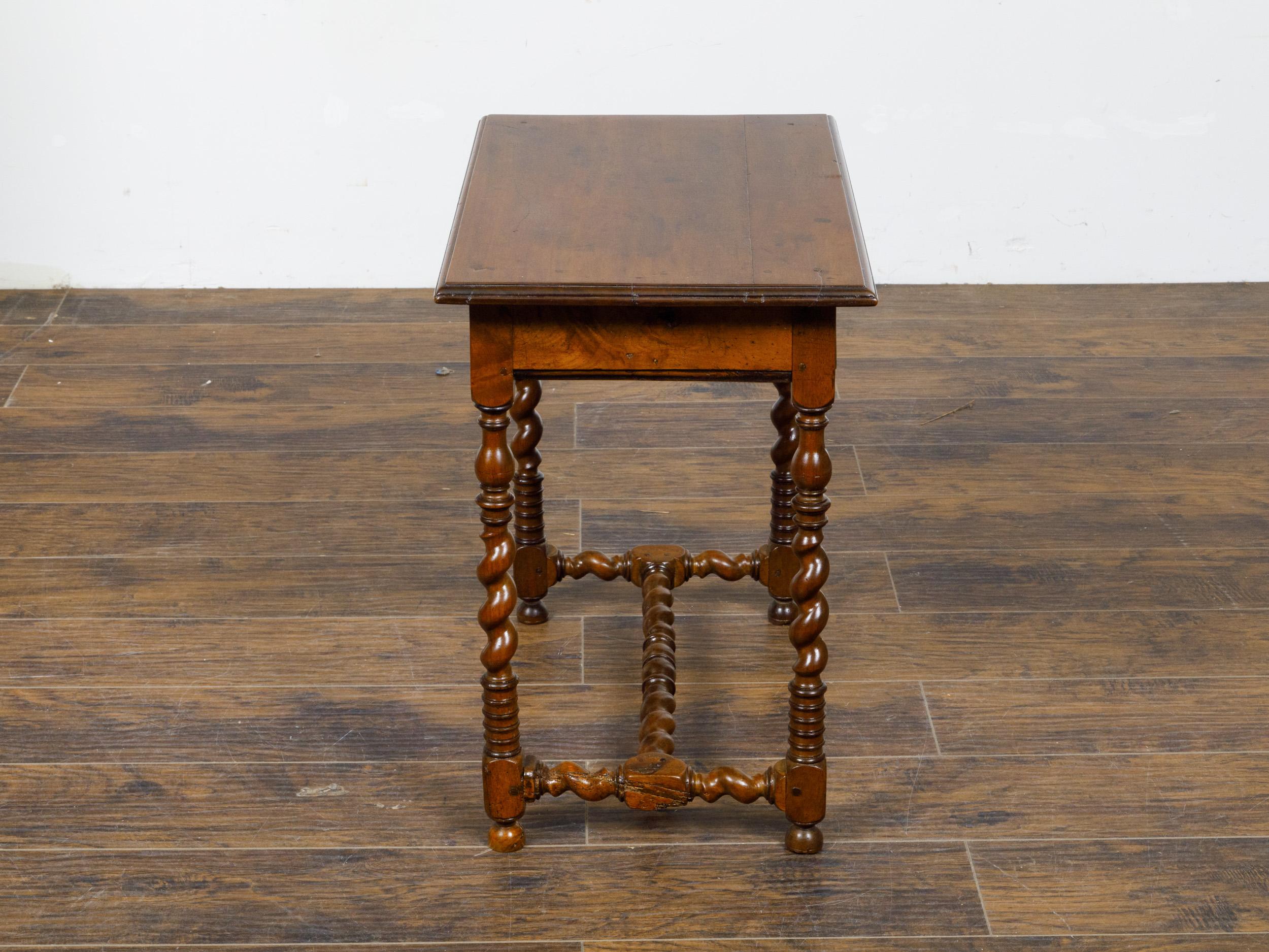 English 19th Century Walnut Barley Twist Side Table with Drawer and Stretcher In Good Condition In Atlanta, GA